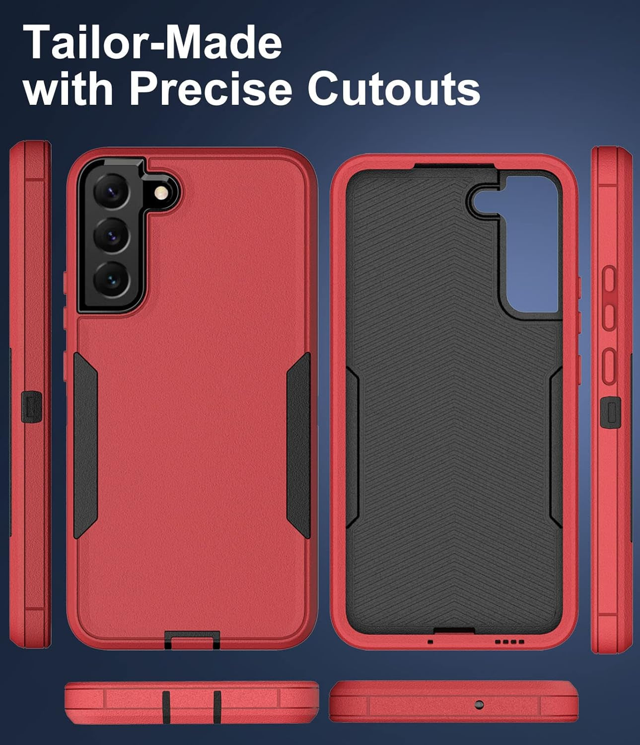 Dahkoiz for Samsung Galaxy S22 Case, Dust-Proof Port Cover, Full Body Durable Silicone Rubber Phone Case for Samsung Galaxy S22 5G, Black/Red  UNISMART INC   