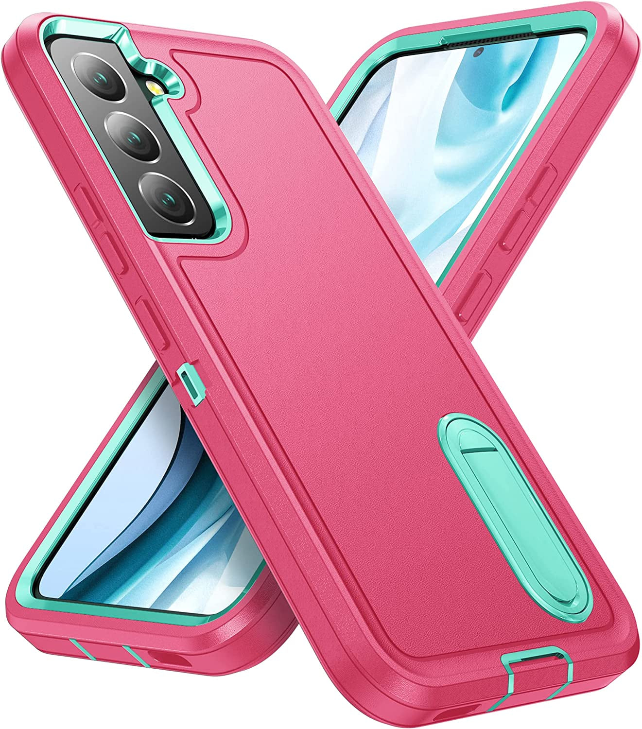Bahahoues for Samsung Galaxy S22 Case, Samsung S22 Phone Case with Built in Kickstand, Shockproof/Dustproof/Drop Proof Military Grade Protective Cover for Galaxy S22 5G 6.1 Inch (Black)  BaHaHoues Pink/Aqua Blue  
