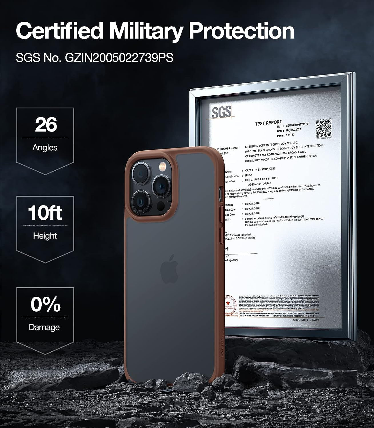 TORRAS Shockproof Iphone 14 Pro Case, Military-Grade Drop Tested, Matte Hard Back & Silicone, Anti-Fingerprint & Anti-Scratch, Brown  TORRAS   