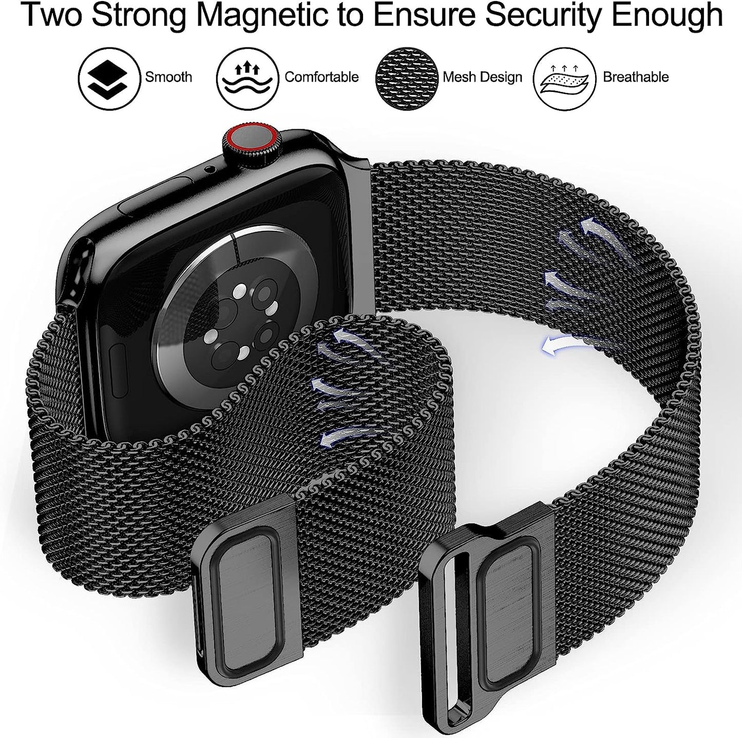 Geoumy Magnetic Band Compatible with Apple Watch 38Mm 40Mm 41Mm 42Mm 44Mm 45Mm 49Mm, Stainless Steel Mesh Milanese Strap, Metal Wristband for Iwatch SE Series 8 7 6 5 4 3 2 1 for Women Men  Geoumy   