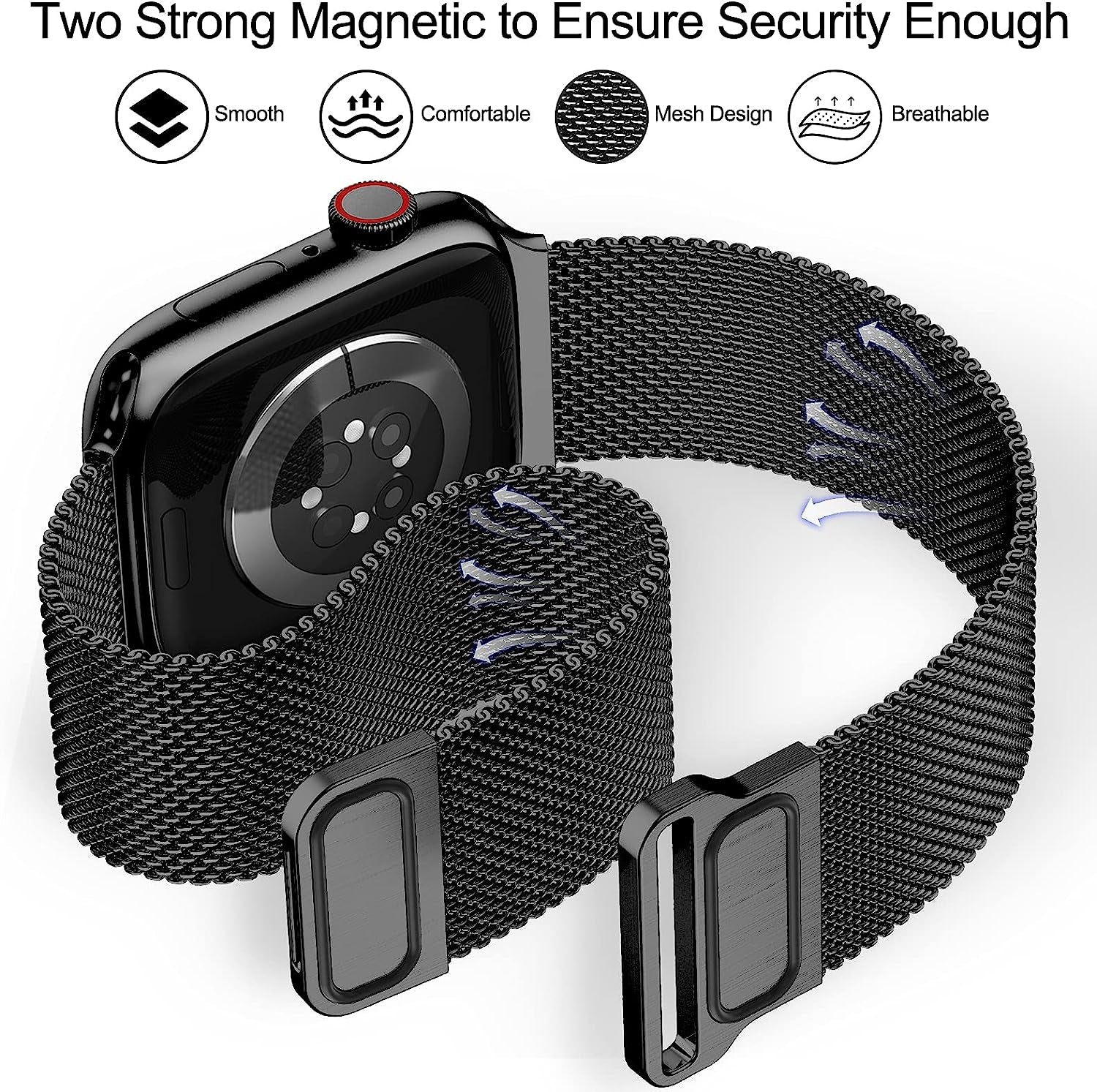 Geoumy Magnetic Band Compatible with Apple Watch 38Mm 40Mm 41Mm 42Mm 44Mm 45Mm 49Mm, Stainless Steel Mesh Milanese Strap, Metal Wristband for Iwatch SE Series 8 7 6 5 4 3 2 1 for Women Men  Geoumy   