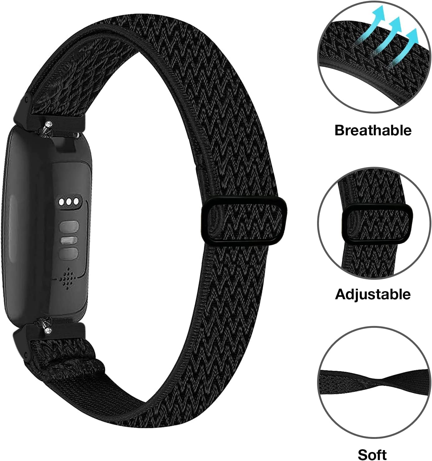 5 Pack Elastic Bands Compatible with Fitbit Inspire 2 / Inspire HR / Inspire / Ace 3 / Ace 2, Soft Loop Nylon Fabric Breathable Stretchy Replacement Straps Accessory Wristband for Women Men  POHNUI   