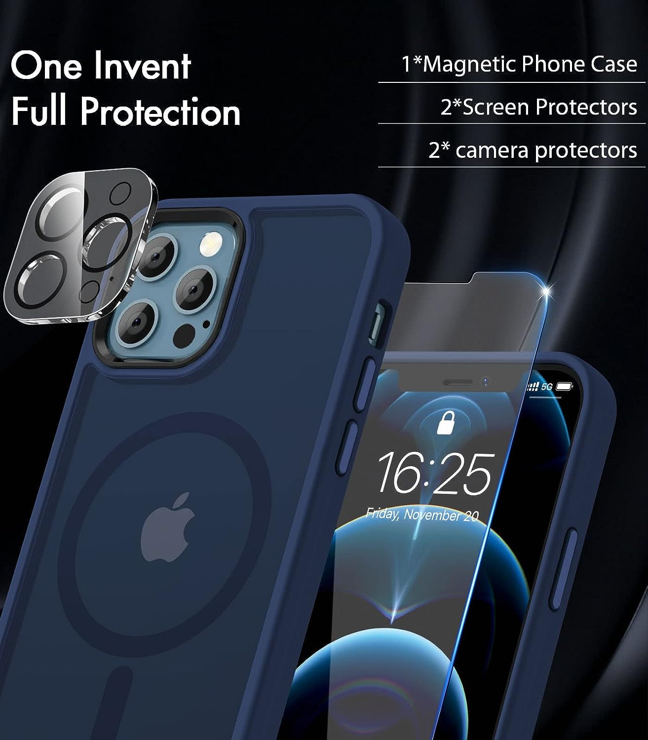 BOTOER 5 in 1 for Iphone 12 /Iphone 12 Pro Case,With 2 Pack Screen Protector + 2 Pack Camera Lens Protector, Ultra Thin Scratch Resistant Drop Mag-Safe Phone ,Blue  BOTOER   