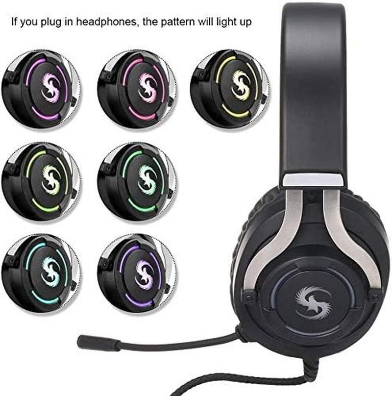 YHLZ Gaming Headset, Gaming Headset Over-Ear Headphone Colorful LED Lights with Microphone Volume Control 3.5Mm+Usb for PC Laptop Smart Phone  Rivia   