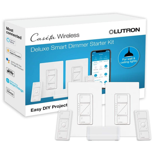 Lutron Caséta Deluxe Smart Dimmer Switch (2 Count) Kit with Caséta Smart Hub | Works with Alexa, Apple Homekit, Ring, Google Assistant | P-BDG-PKG2W-A | White  Lutron   