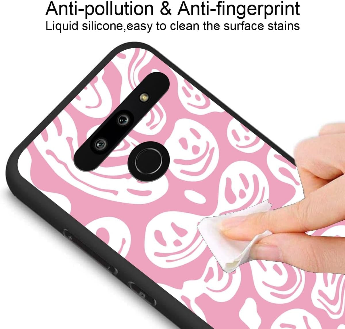 Zaztify Phone Case for LG G8 Thinq, Pastel Pink White Funny Trippy Dripping Smile Melted Hippie Smiling Skull Ghost Face Shockproof Protective Cover Shell  zaztify   