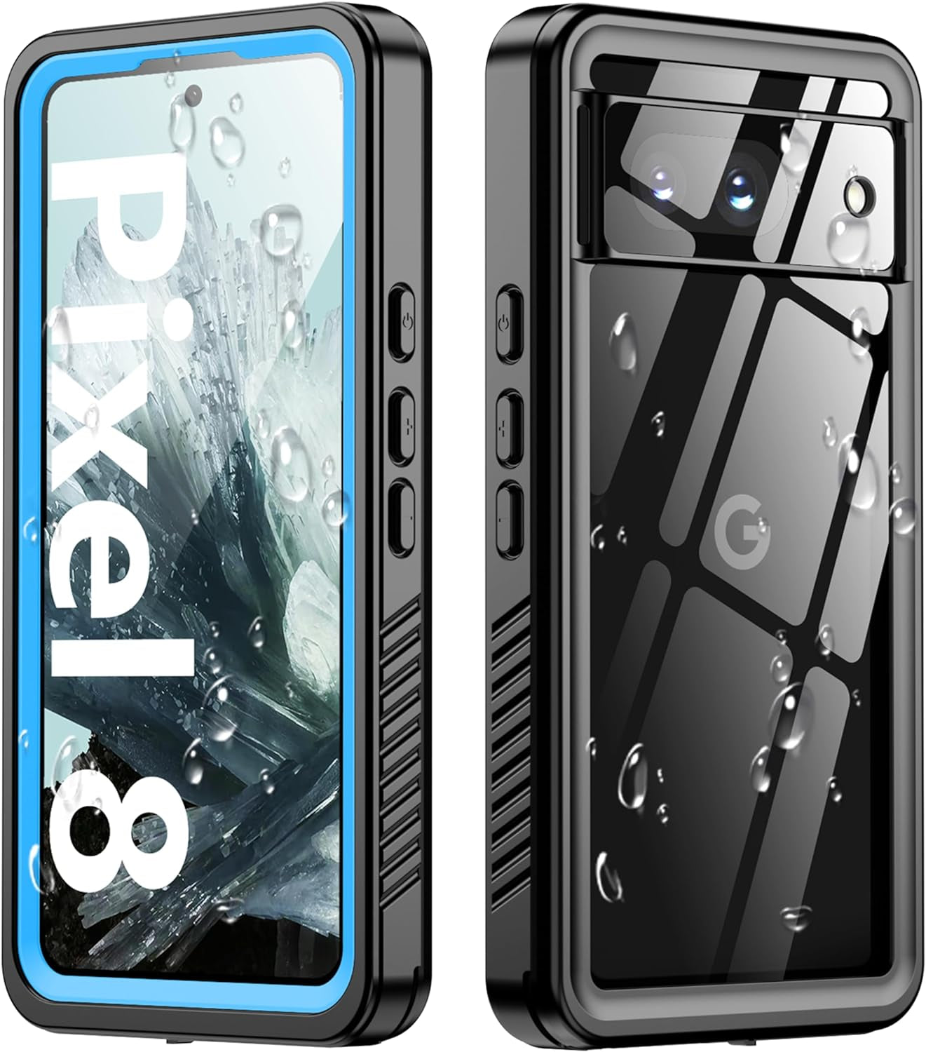 Oterkin for Google Pixel 8 Case Waterproof, Pixel 8 Case with Built-In Screen&Camera Protector,360° Full Body Protection Dustproof Shockproof Anti-Scratch Case for Pixel 8 6.2" -Black  Oterkin Blue Pixel 8 