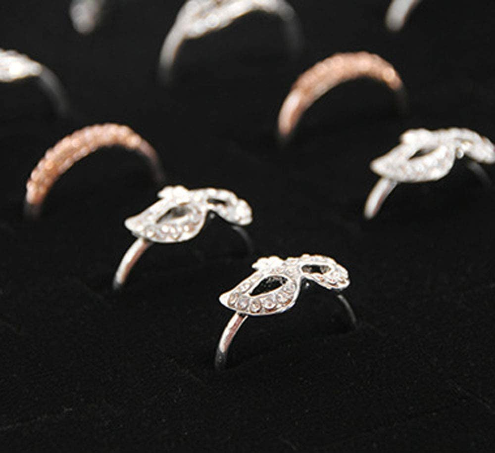 Homeanda Black Velvet L-Shaped 50 Slots Ring Earring Jewelry Display Tray Organizer Holder (L-Shaped 50 Slots-Black)  Homeanda   