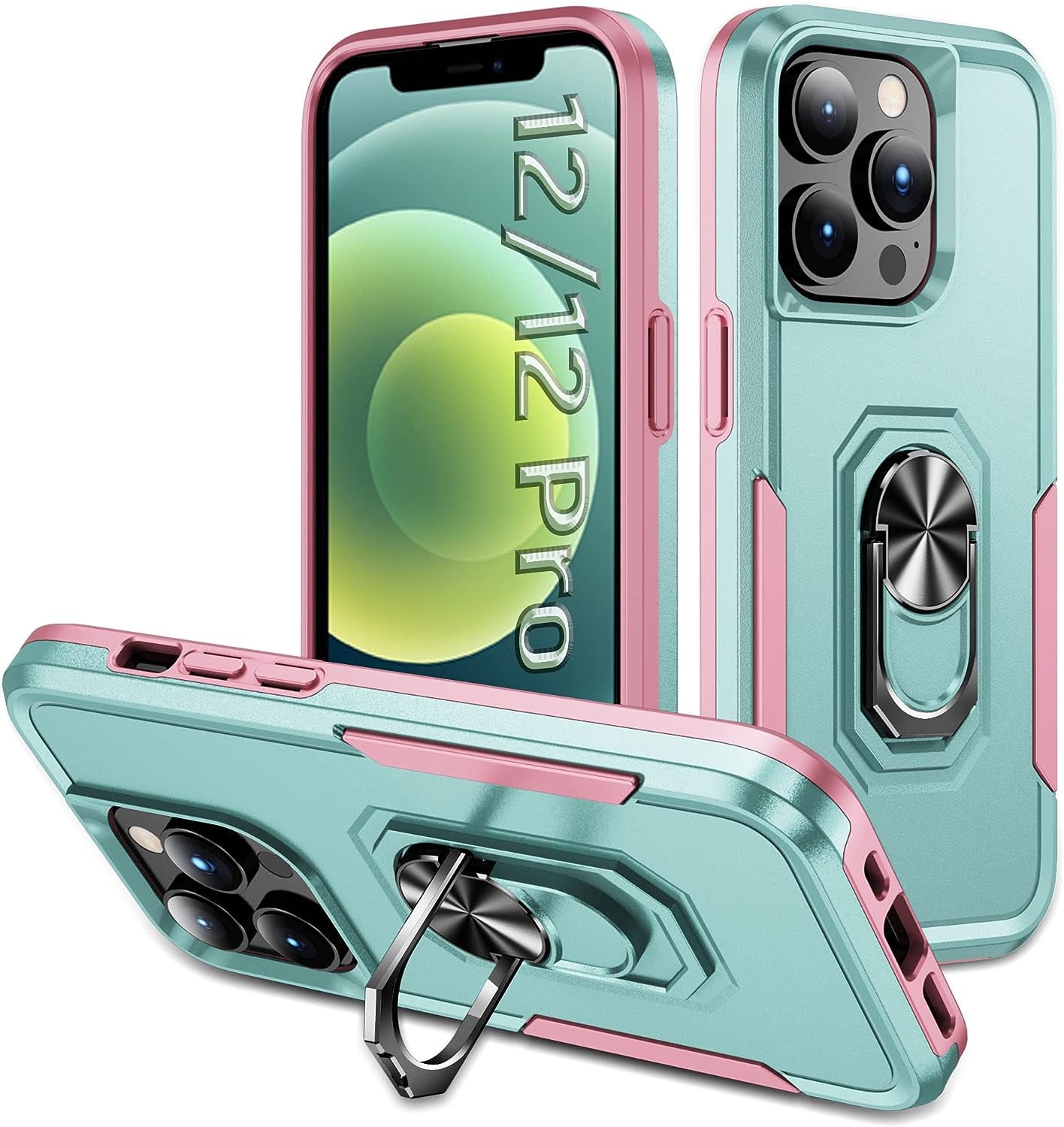 ZOEII for Iphone 12/12 Pro Case 6.1 Inch,With Camera Cover & Kickstand,Shockproof Drop Protection,Case for Iphone 12/12 Pro Case Red  ZOEII Green Pink Iphone 12/12 Pro (6.1) Inch 