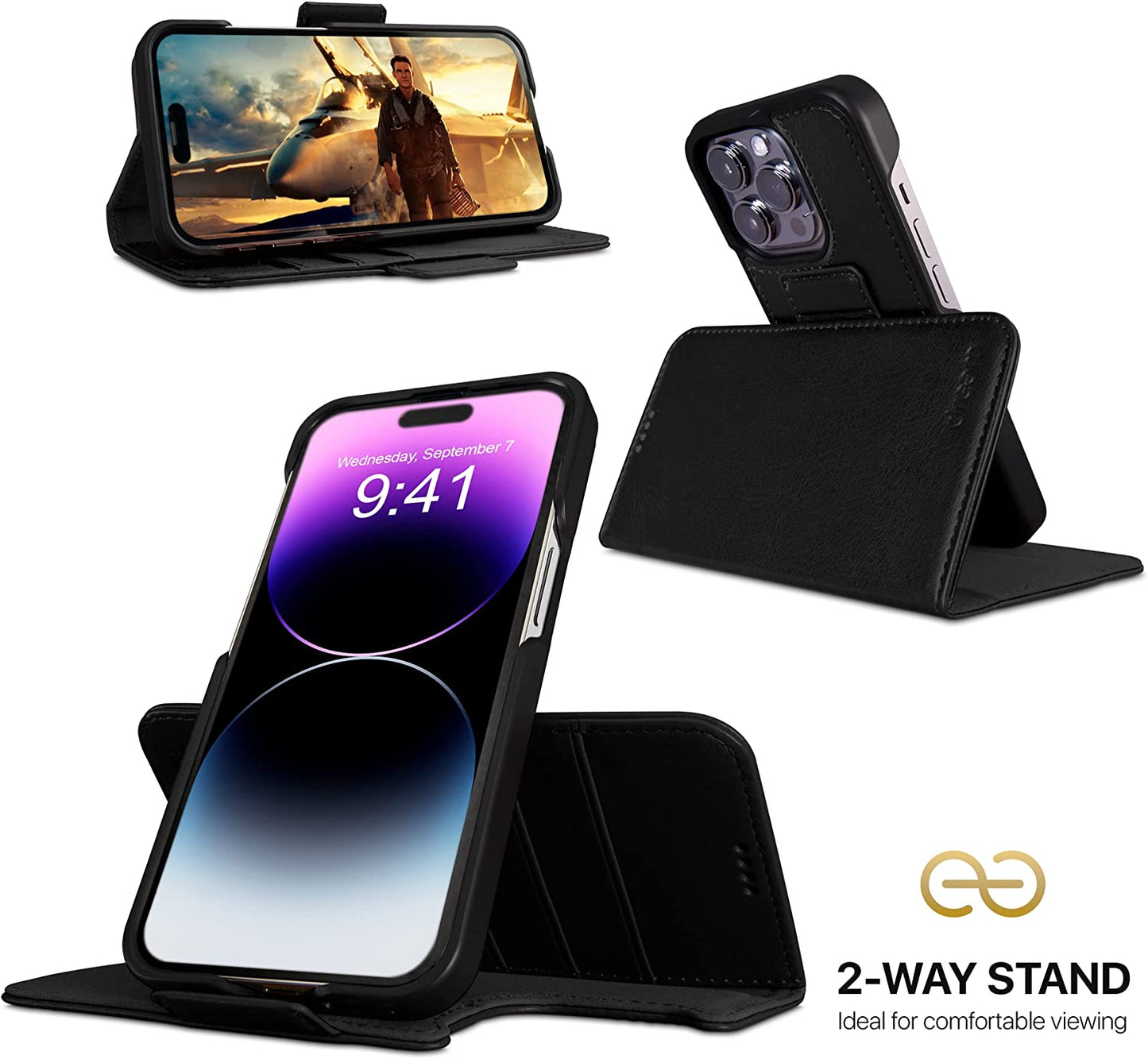 Dreem Fibonacci 2-In-1 Wallet Case for Apple Iphone 14 plus - Luxury Vegan Leather, Magnetic Detachable Shockproof Phone Case, RFID Card Protection, Magsafe Compatible - Black  dreem   