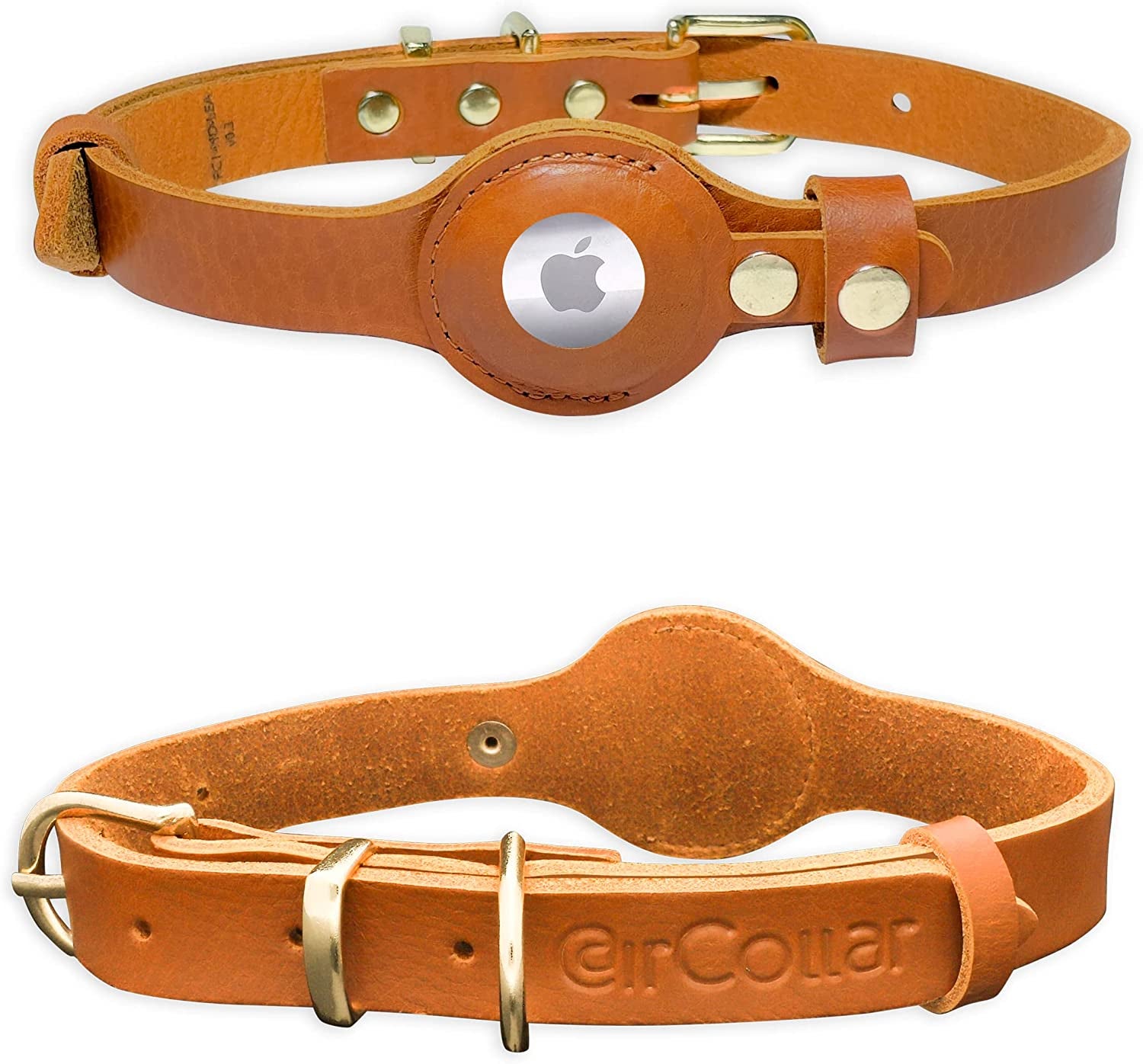 Aircollar Apple Airtag Natural Leather Pet Collar, Compatible with Apple Airtag 2021, Durable Leather (L: 0.9” Wide for 18.7” - 25.6” Neck, Honey Brown)  AirCollar Honey Brown M: 0.8” Wide for 15.4” - 20.5” Neck 