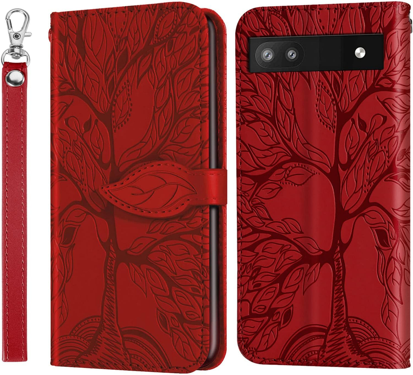 Varohix Google Pixel 6 Wallet Case with Card Holder/Slot,Pu Leather Folio Flip Shell [Kickstand][Magnetic Closure][Wrist Strap] Shockproof Cover Fit Google Pixel 6(6.4''),Brown  Varohix Red Google Pixel 6A(6.1 Inch) 