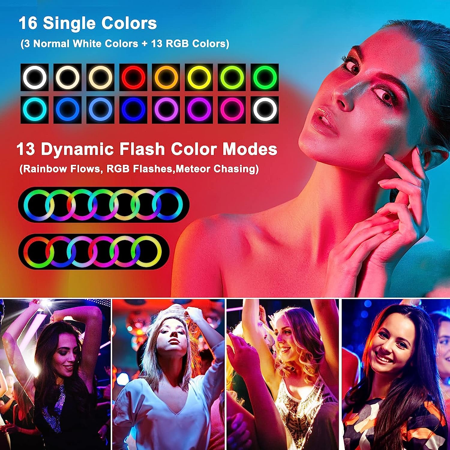 Dual 8" RGB Selfie Ring Light with Stand and Phone Holder, 76" Extendable Light Stand & Dimmable 29 Colors of Double LED Circle Lights for Tiktok/Live Stream/Makeup/Youtube  SEBIDER   