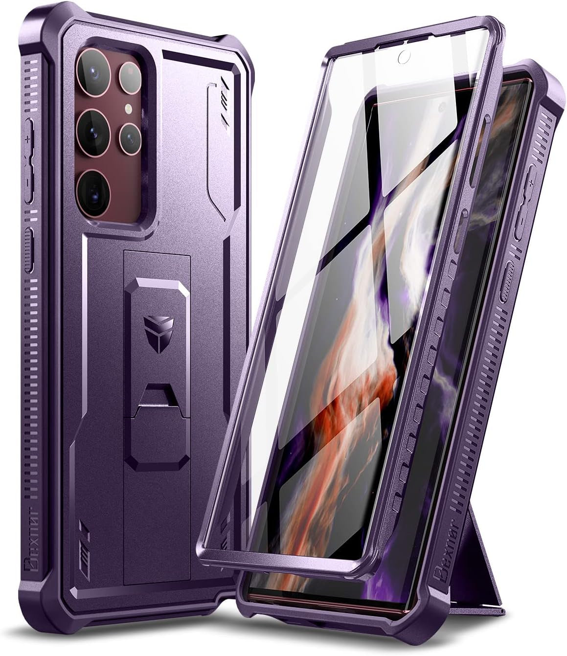 Dexnor for Samsung Galaxy S22 Ultra Case, [Built in Screen Protector and Kickstand] Heavy Duty Military Grade Protection Shockproof Protective Cover for Samsung Galaxy S22 Ultra 5G,Maroon Red  Dexnor Phantom Purple  