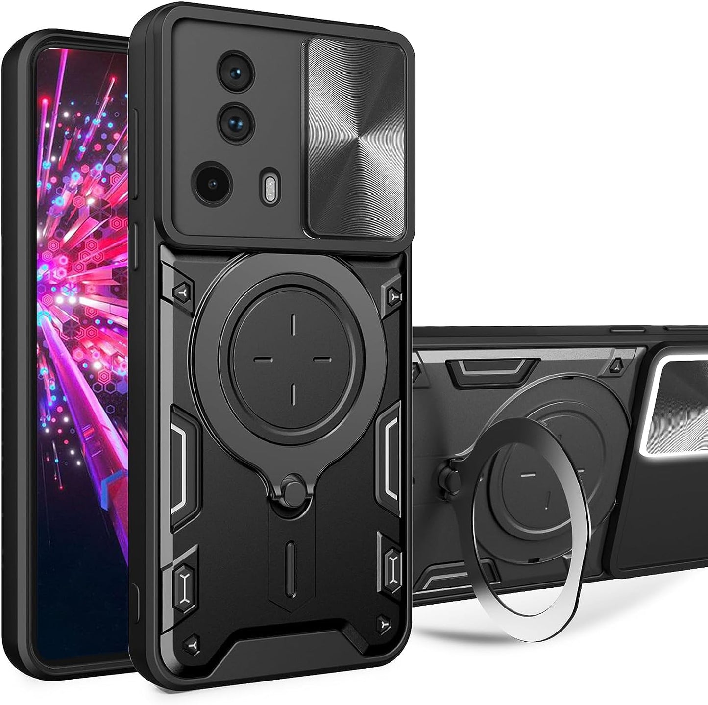 Ysnzaq Case for Xiaomi 13 Lite/Civi 2 with Ring Magnetic Kickstand, [Military Grade Drop Protection] with [Sliding Camera Cover] for Xiaomi 13 Lite/Civi 2 6.55" CQ Purple  Ysnzaq Black  