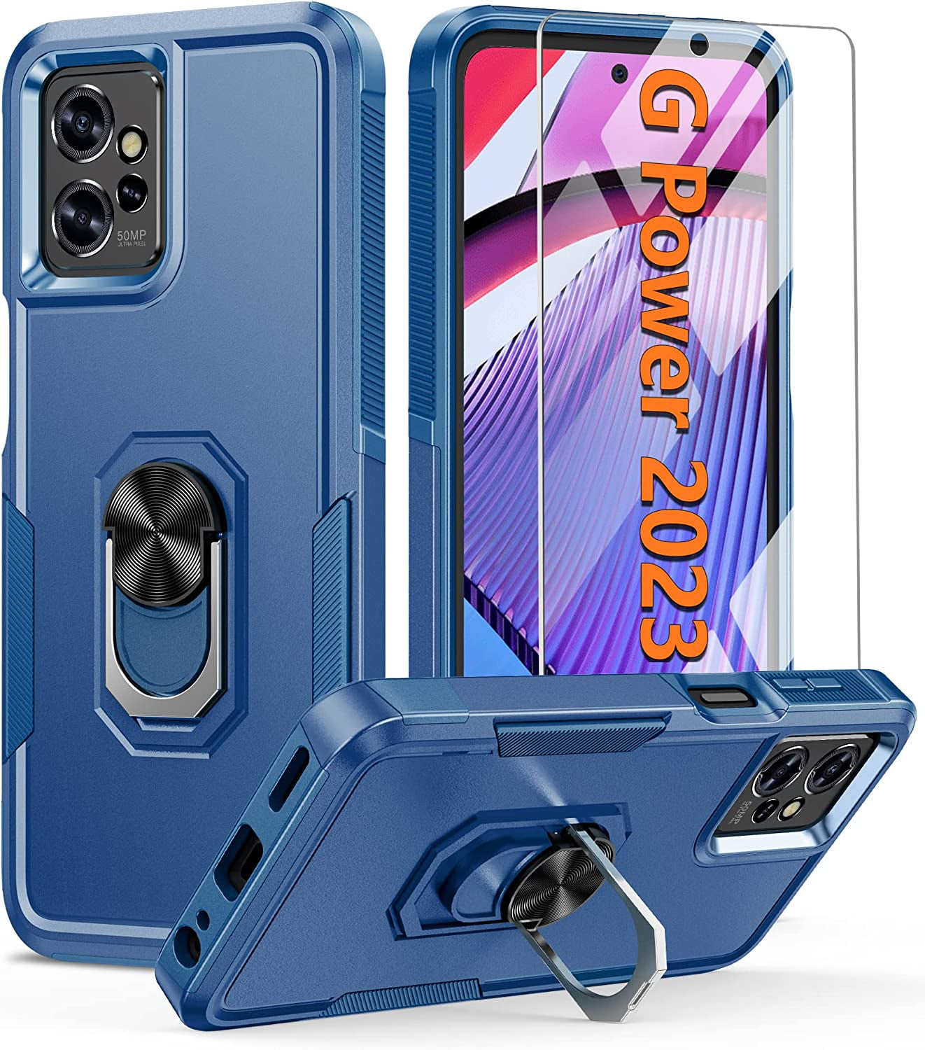 FNTCASE for Motorola Moto G-Power-5G 2023 Case: Moto G 5G 2023 Case Dual Layer Shockproof Protective Textured Design Cell Phone Cover Heavy Duty Rugged Tough Back Hardshell Hybrid Slim Basic Case  FNTCASE Z-Navy Blue  