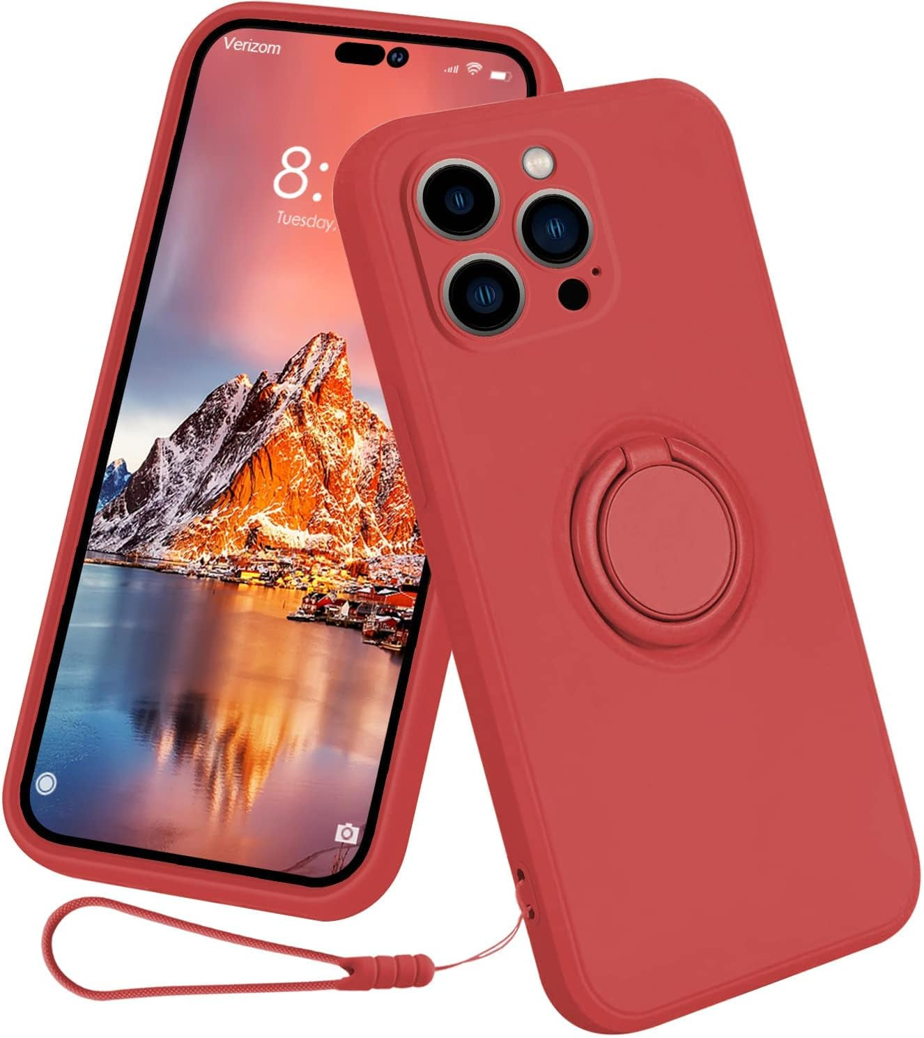 13Peas Case for Iphone 14 Pro（2022 Released）, Silicone Case with Ring 360°Rotatable Kickstand Cover Support Magnetic Car Mount，Protective Cover with Strap Lanyard (Black)  13peas   