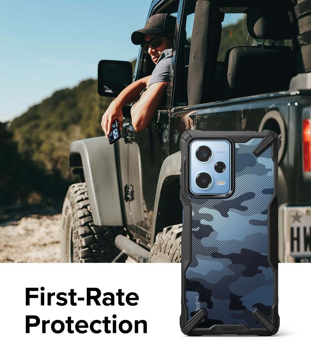 Ringke Fusion-X [Military Design] Compatible with Redmi Note 12 Pro Case and Xiaomi Poco X5 Pro 5G Case, Camouflage Hard Back Cover Shockproof Advanced Protective Bumper - Camo Black  Rearth   