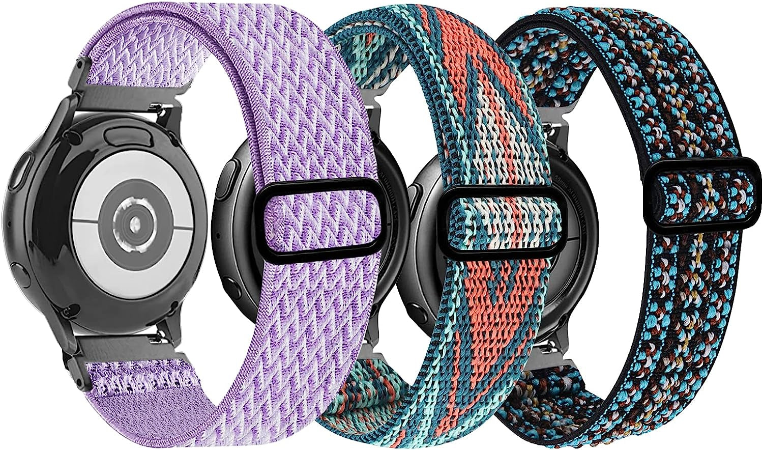 20Mm Stretchy Bands Compatible with Samsung Galaxy Watch 5/4 40Mm 44Mm/Watch 5 Pro 45Mm/Watch 4 Classic 42Mm 46Mm, Nylon Strap for Galaxy Active 2 40 44Mm/Active 40Mm/Watch 3 41Mm/Galaxy Watch 42Mm  BOTNUW Arrow Green & Boho Green & Light purple  