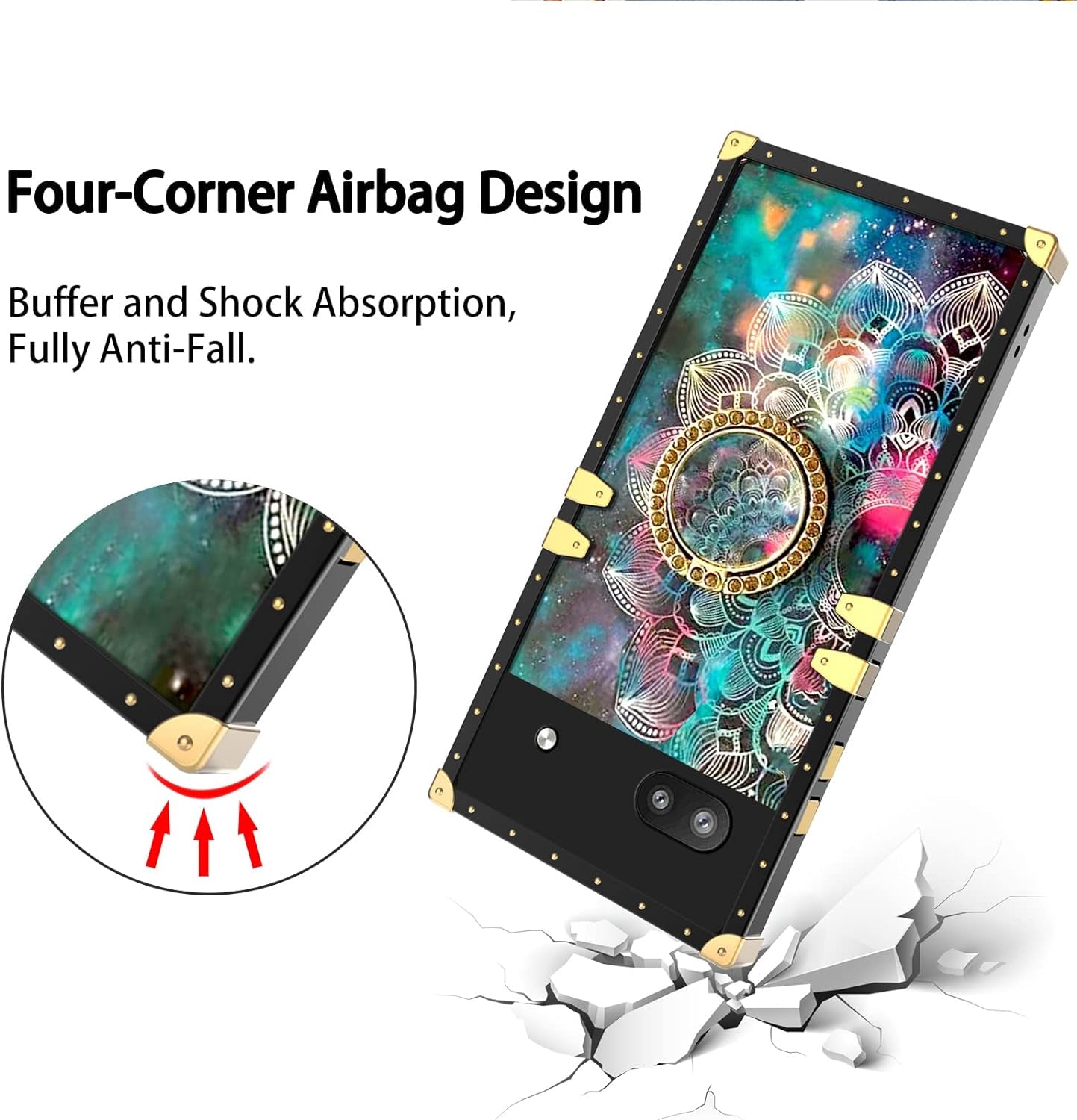 Nancheng Case for Google Pixel 6A (Not Pixel 6/6 Pro) Square Back Cover Design Colorful Petal Stars Sky with Diamond Holder Ring Strap Lanyard Shockproof Protective Phone Case for Pixel 6A - Flowers  nancheng   