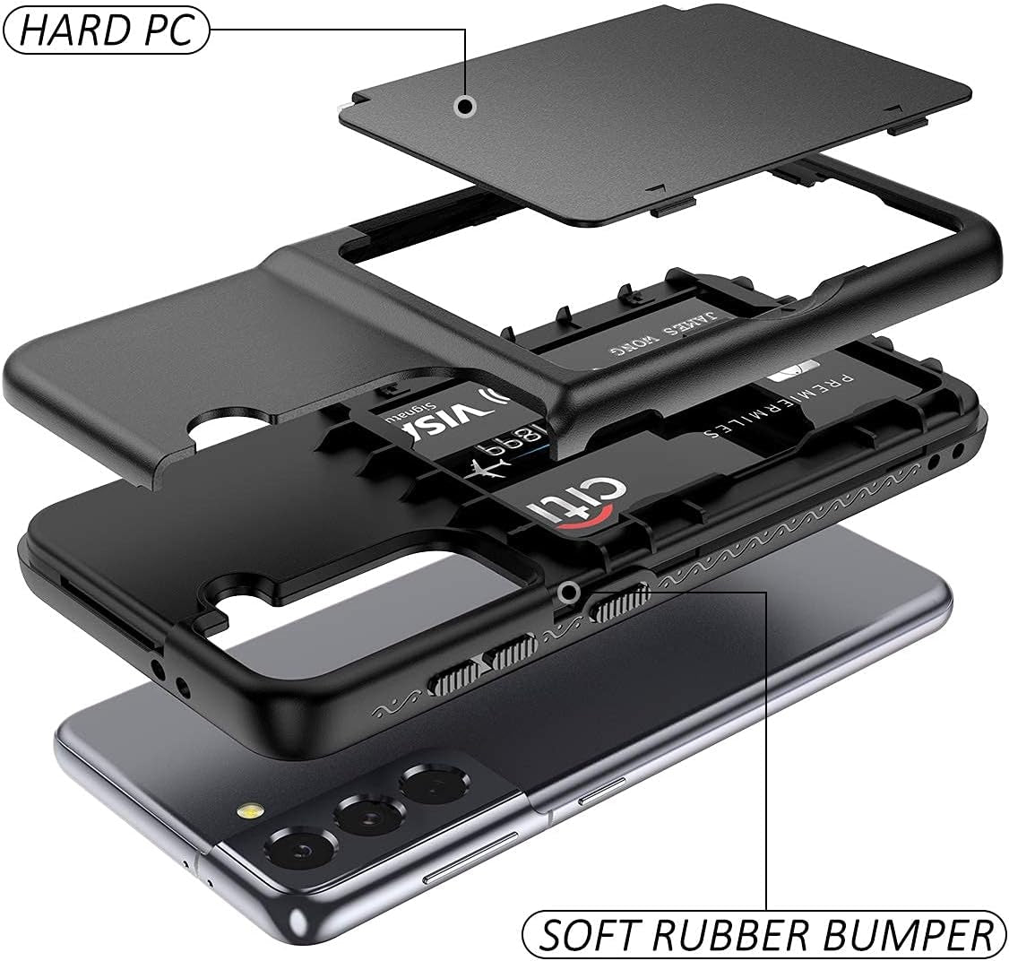 Welovecase for Samsung Galaxy S21 Wallet Case with Credit Card Holder & Hidden Mirror, Defender Protective Shockproof Heavy Duty Protection Phone Cover for Samsung Galaxy S21 5G, 6.2 Inch Black  WeLoveCase   