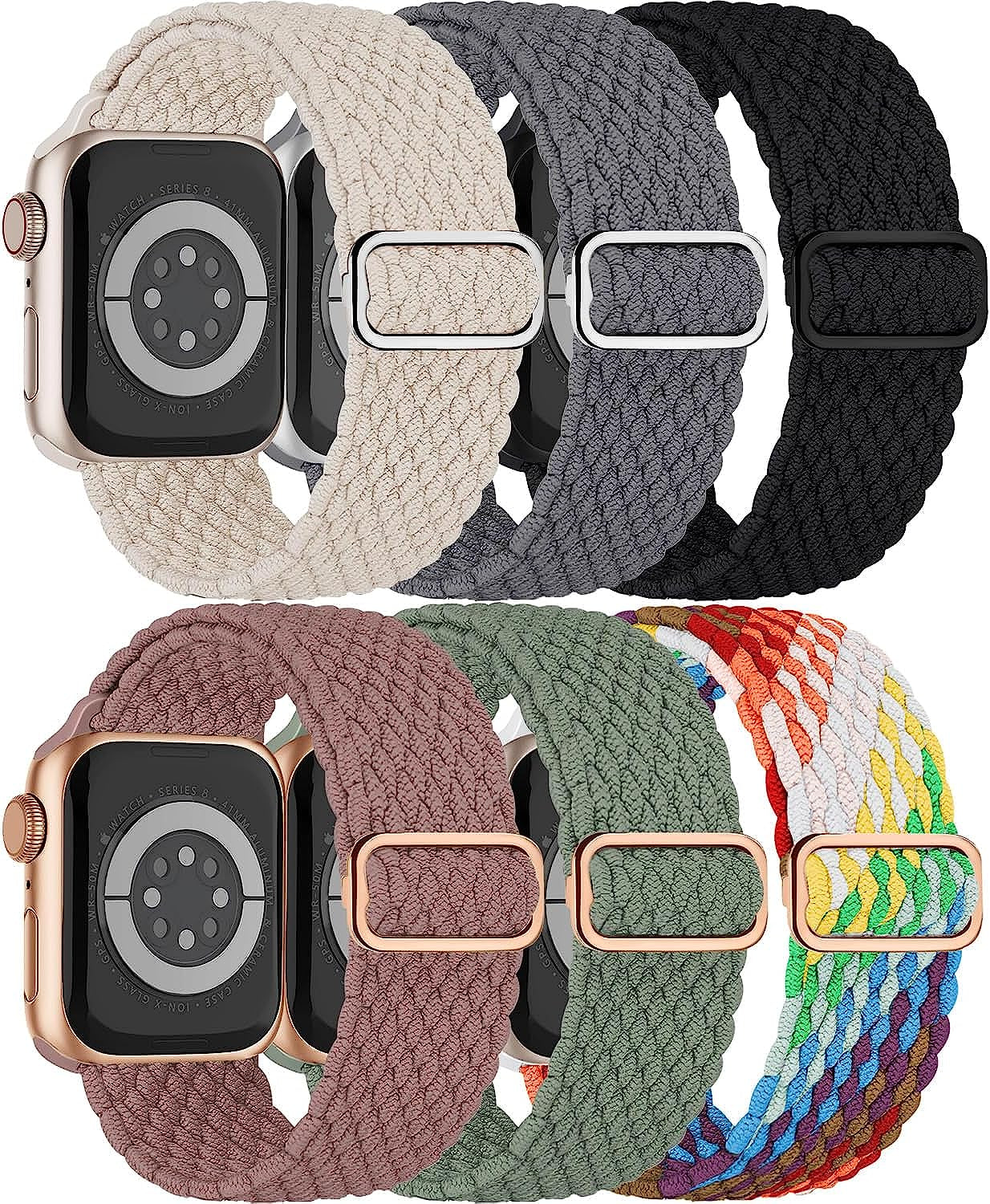 Braided Solo Loop for Apple Watch Band 40Mm 41Mm 38Mm 44Mm 45Mm 42Mm Ultra 49Mm Men/Women,Solace Stretchy Nylon Sport Wristband Strap for Iwatch Bands Series 8/7/6 5/4/3/2/1/SE 44 45 41 40 Mm  DMVEIMAL 05-Black/Grey/Starlight/Cactus/Violet/Pride 42mm 44mm 45mm 49mm 