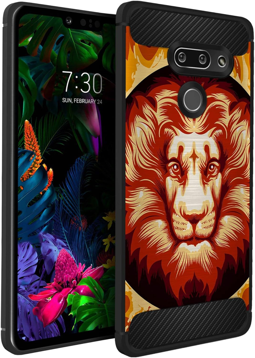 Casesondeck Slim Case Compatible with [LG G8 Thinq/Lg G8] Thin Scratch Preventing TPU, Matte Finish Carbon Fiber Texture Edges (Artic Wolf)  CasesonDeck Majestic Lion  