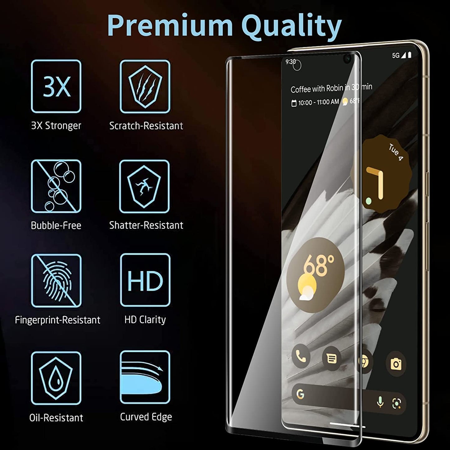 [2+2 Pack] for Google Pixel 7 Pro Screen Protector, 9H Tempered Glass, Ultrasonic Fingerprint Compatible, 3D Curved, HD Clear Scratch Resistant for Google Pixel 7 Pro 5G Glass Screen Protector  Coliary   