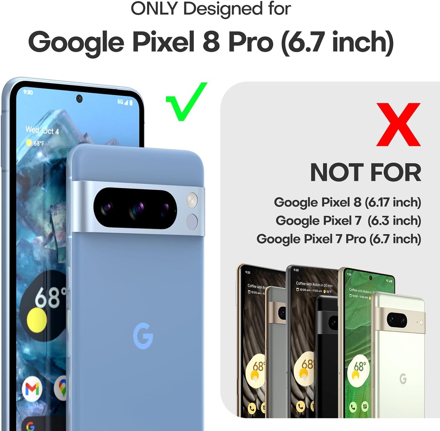 TAURI for Google Pixel 8 Pro Case, [5 in 1] 1X Clear Case [Not-Yellowing] with 2X TPU Film Screen Protector + 2X Camera Lens Protector, [Military Grade Protection] Slim Case for Pixel 8 Pro  TAURI   