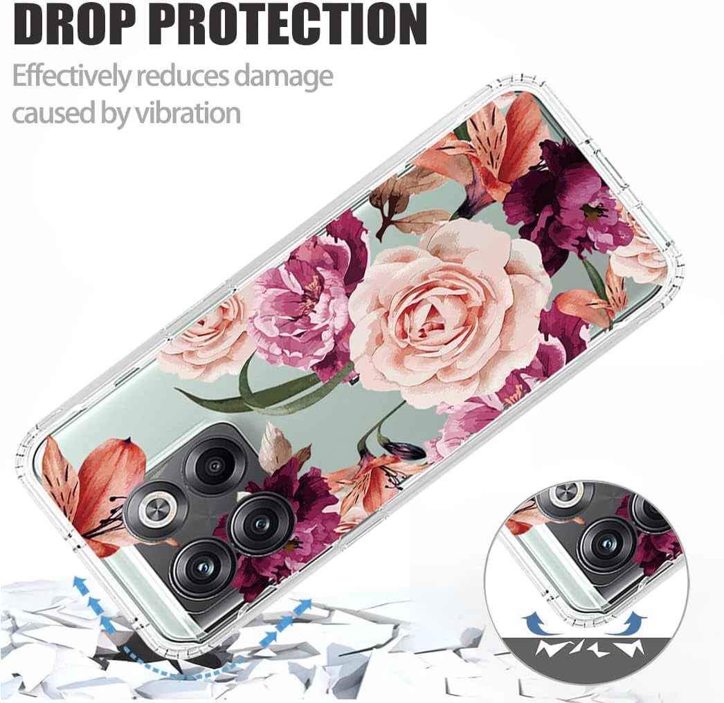 Ueokeird Case for Oneplus 10T 5G/Oneplus Ace Pro Case, CPH2415 Case with Tempered-Glass Screen Protector, Clear Floral Pattern Full Body Protective Phone Cover Cases for Oneplus 10T 5G (Purple Flower)  Ueokeird   
