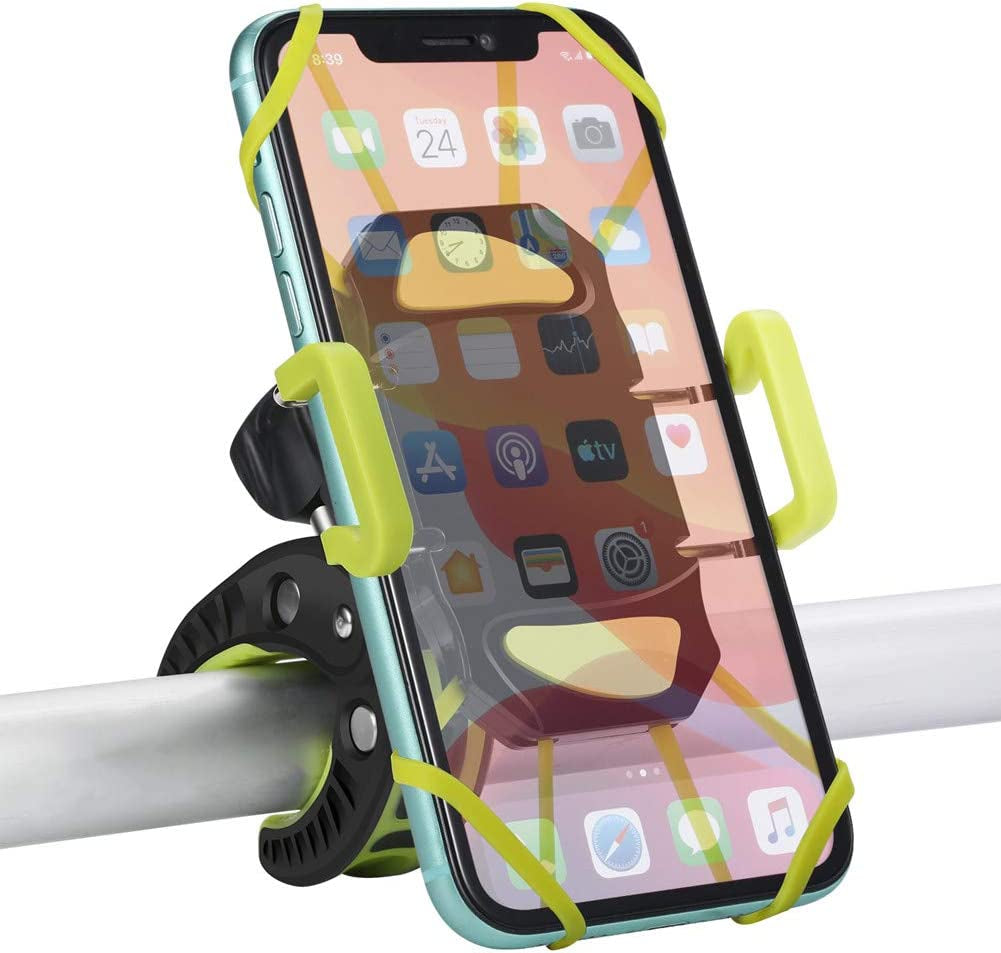 Ihens5 Bike Phone Mount, Motorcycle & Mountain Bike Handlebar Phone Mount Bicycle Golf Cart Stroller Cell Phone Holder with Rubber Strap 360 Degrees Rotate for Iphone X 8 7 6 6S plus Samsung (Green)  ihens5   