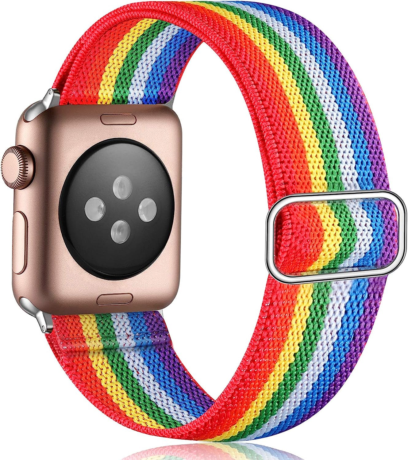 Vcegari Compatible with Apple Watch 38Mm 40Mm 42Mm 44Mm, Adjust Sport Elastic Band Nylon Replacement Wristband for Iwatch Series SE/6/5/4/3/2/1 Women Men Girls  Vcegari Rainbow 42mm/44mm/45mm 