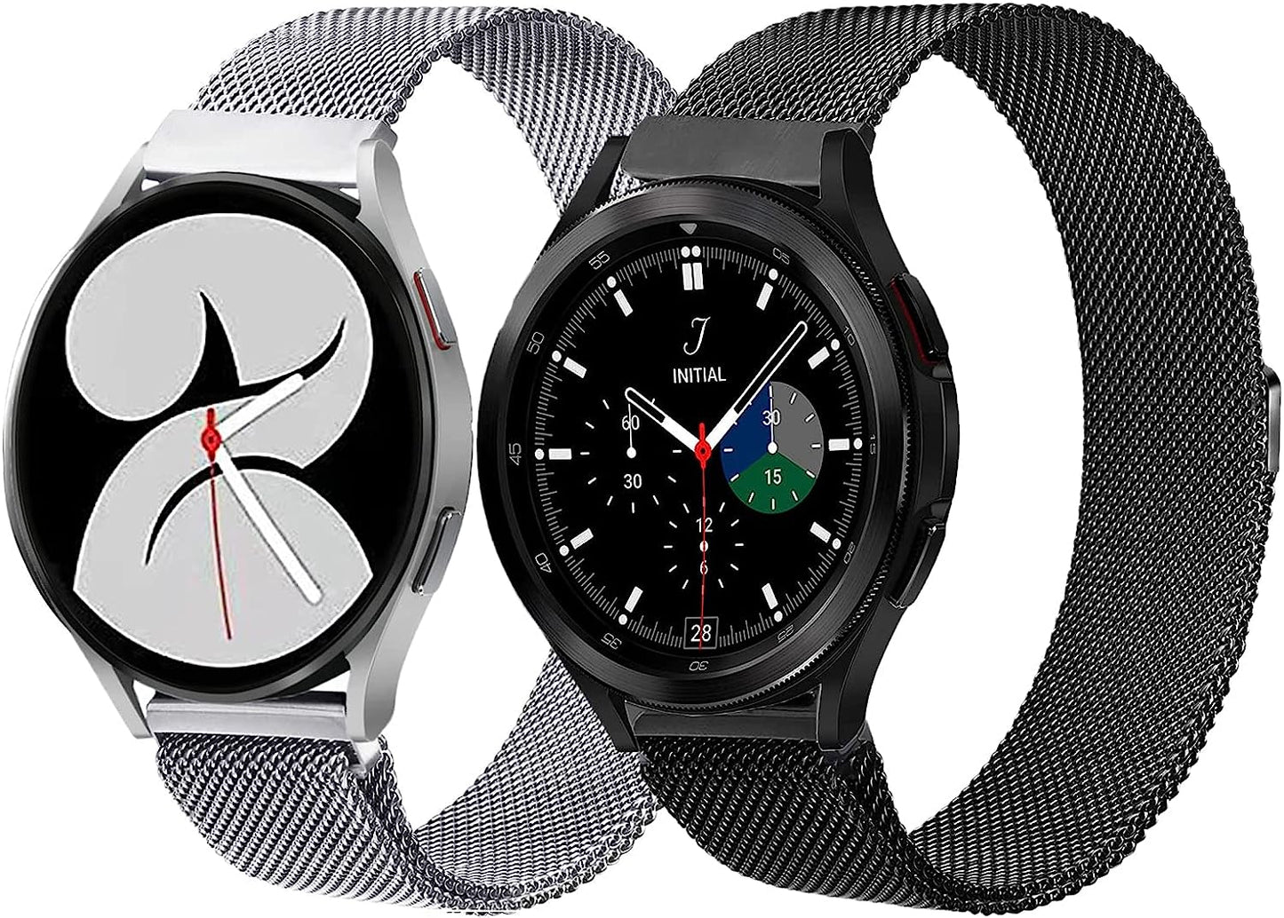 Liwerlly Bands for Galaxy Watch 5/4 Band 40Mm 44Mm/Watch 5 Pro Band, 20Mm Stainless Steel Mesh Replacement Strap Women Men for Samsung Watch 5/5 Pro/ 4 Classic 42Mm/Active 2/3 41Mm  LiWerlly Black+Silver  