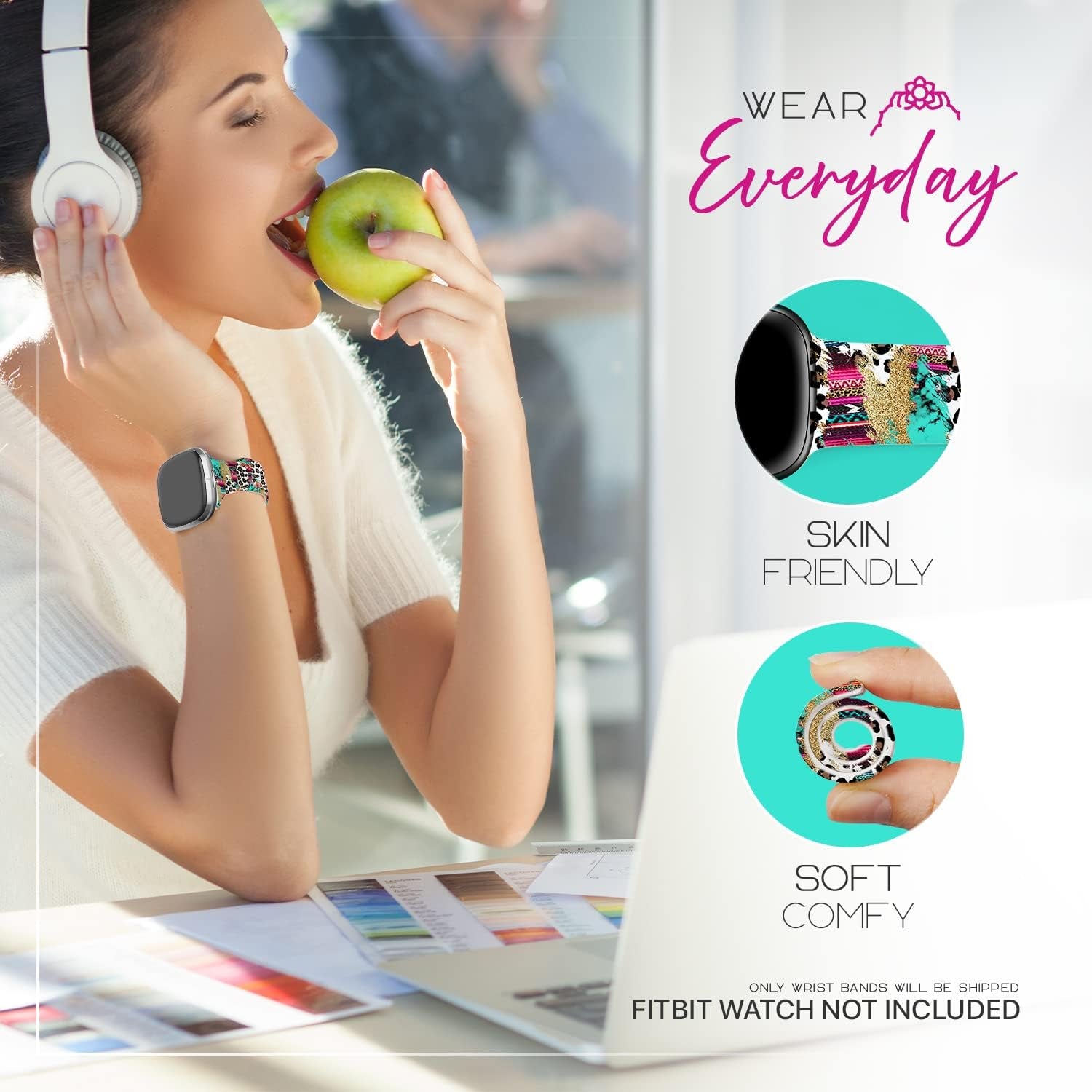 Lux Bands Printed Watch Band - Compatible Fitbit Watch Strap -Smart Watch Band with Stainless Steel Buckle - Compatible Watch Band with Silicone Strap - Adjustable Wristbands for Multi Usage  Lux Bands   