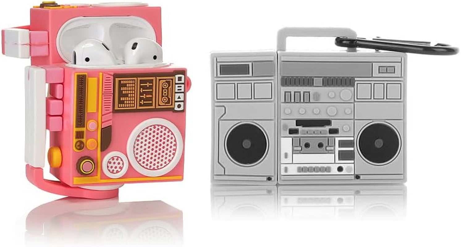 (2 Pack) BGAANM Cute Airpods 1/2 Case Silicone Cover with Keychain, Cartoon Skin Design Headphones Charging Case Protective Cover Accessories Kits Compatible for Airpods 1 and 2 (Minnie+Mickey)  BGAANM RadioWhite+RadioPink  