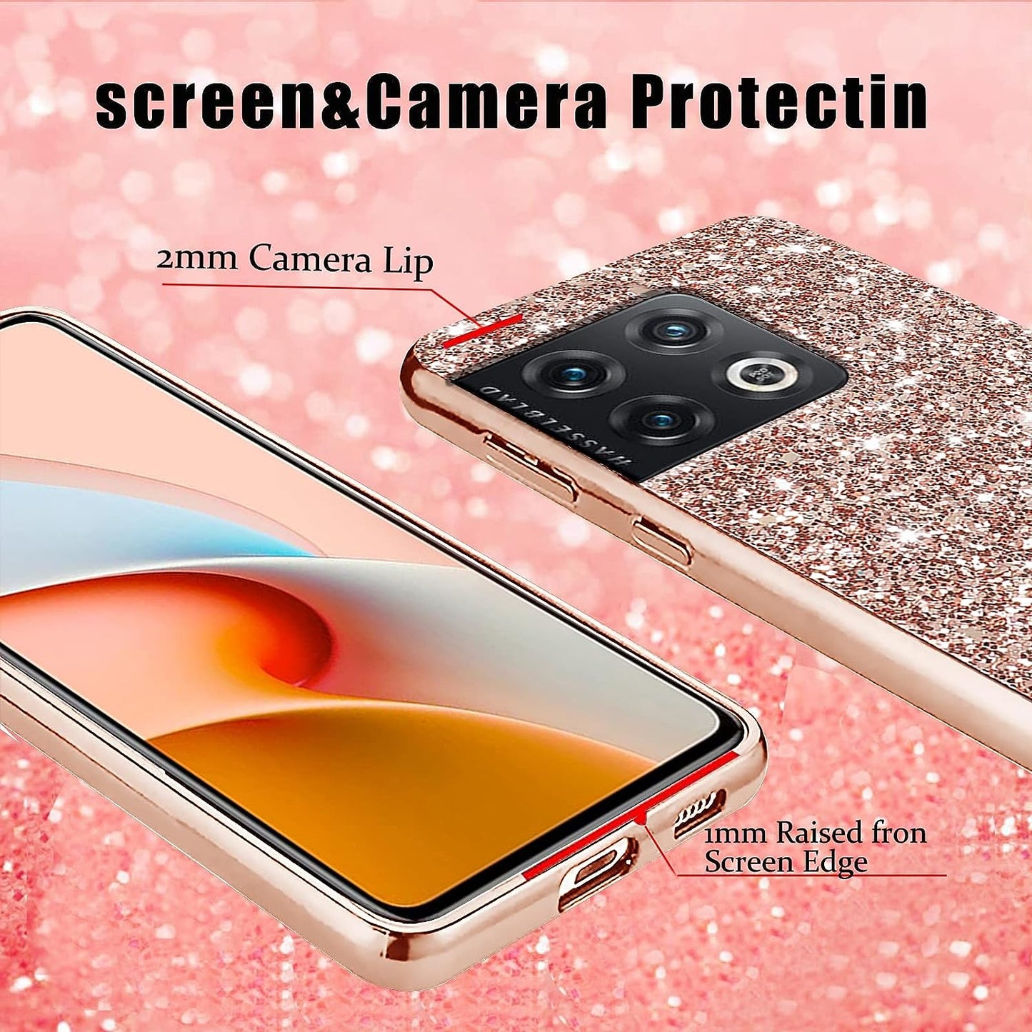 Jancyu Compatible with Oneplus 10 Pro Case, Shockproof Phone Cases for Oneplus 10 Pro Glitter Protective Cover for Women Cute Accessories (Pink)  Jancyu   