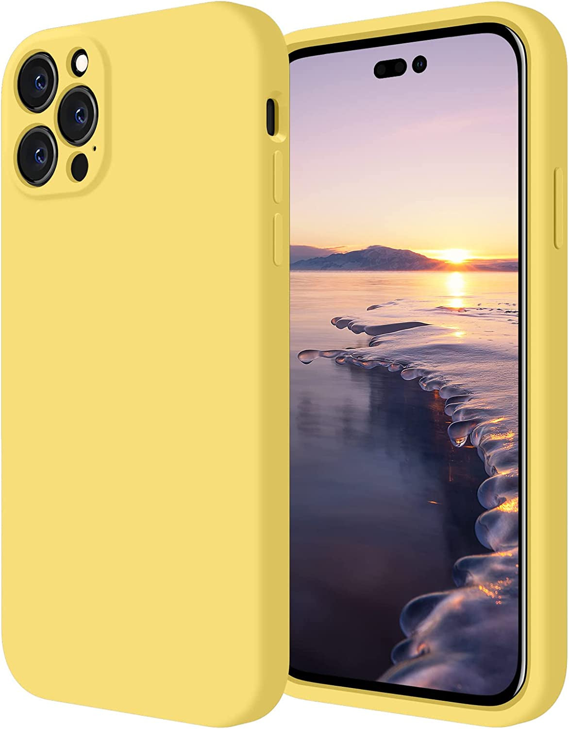 Firenova for Iphone 14 Pro Case, Silicone Upgraded [Camera Protection] Phone Case with [2 Screen Protectors], Soft Anti-Scratch Microfiber Lining Inside, 6.1 Inch, Black  FireNova Yellow  