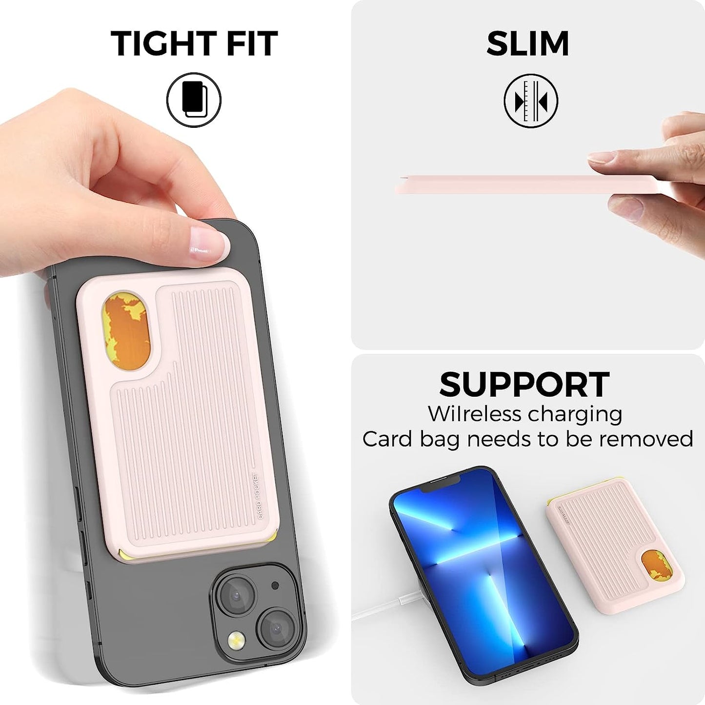 AHASTYLE Card Holder for Back of Phone for Magsafe Strong Magnetic【Rfid Shielding】 Silicone Wallet Compatible with Iphone 14/13/12/Pro/Pro Max/Mini (Pink)  AHASTYLE   