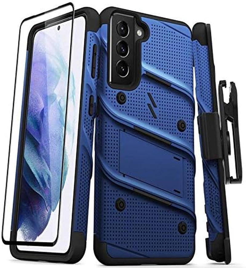 ZIZO Bolt Series for Galaxy S21 Case with Screen Protector Kickstand Holster Lanyard - Blue & Black  Zizo   