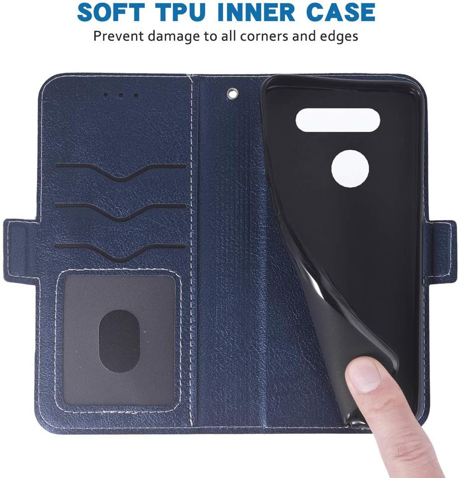 Phone Case for LG G8 Thinq Folio Flip Wallet Case,Pu Leather Credit Card Holder Slots Full Body Protection Kickstand Hard Hybrid Protective Phone Cover for LGG8 Thin Q G 8 G8Thinq Lgg8Thinq Dark Blue  WWAAYSSXA   
