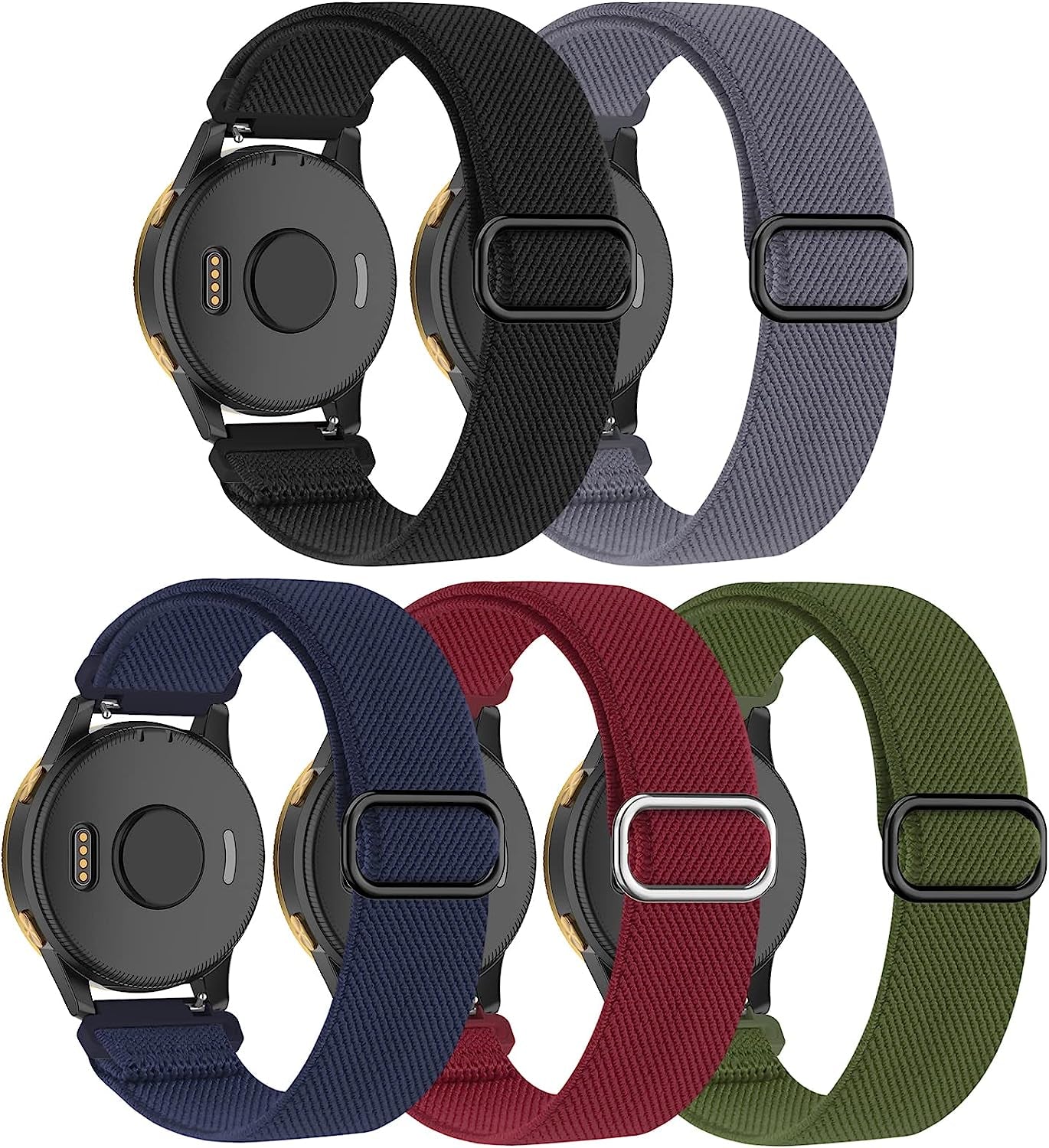 Oanux Stretchy Bands Compatible with Garmin Forerunner 245/245 Music/Venu/Vivoactive 3/Venu Sq/Vivoactive 3 Music/Vivomove Hr/Forerunner 645/645 Music/Venu 2 Plus(5 Pack)  Oanux   