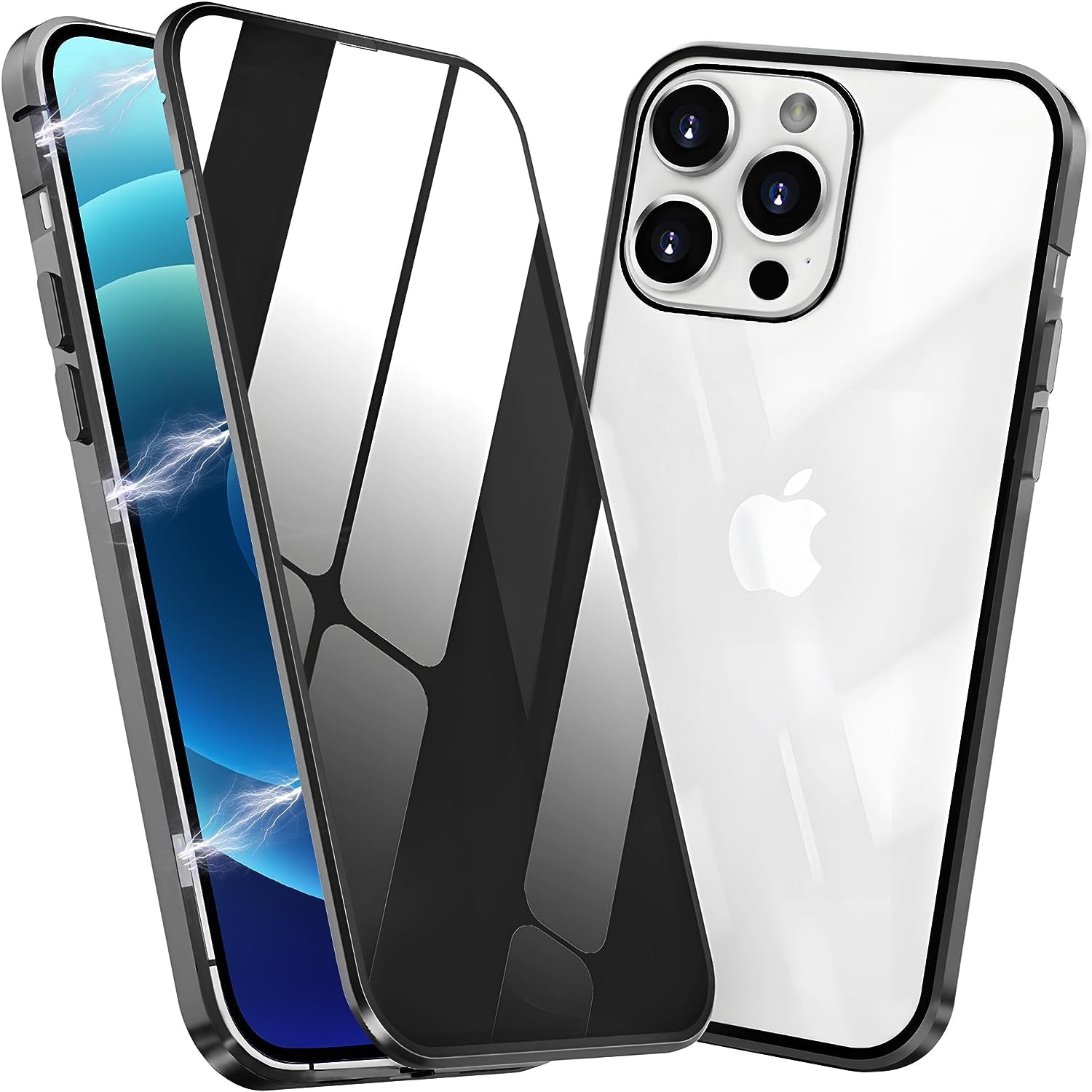 ACCREW Privacy Magnetic Case Compatible with Iphone 12 Pro Max, anti Peep Magnetic Adsorption Privacy Screen Protector Double Sided Tempered Glass Metal Bumper Frame anti Peeping Anti-Spy Phone Case  Techicon Black For Iphone 12 Pro Max 6.7'' 
