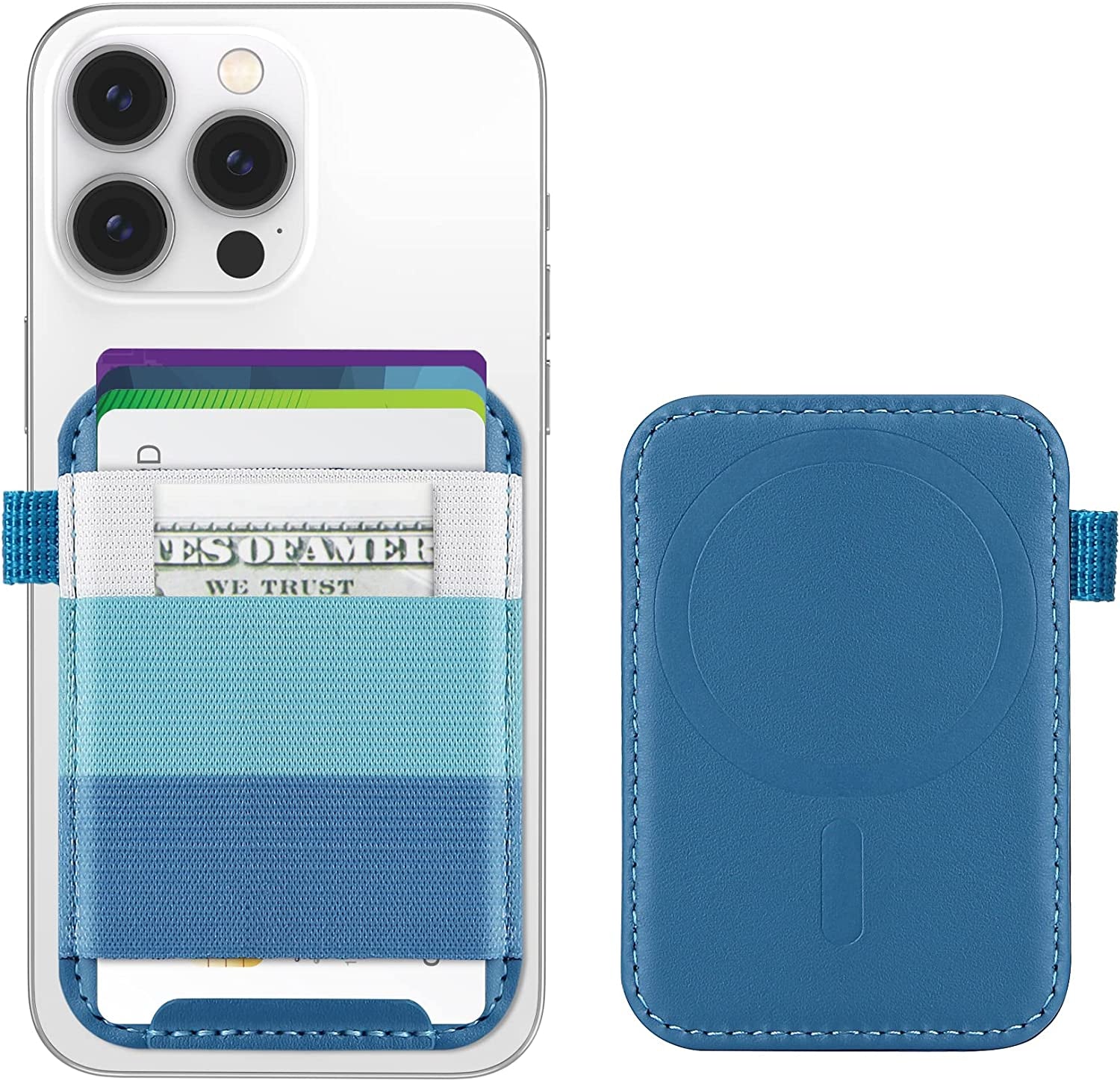 Magnetic Card Wallet Holder for Apple Magsafe, Magsafe Wallet for Iphone 14 Iphone 13 Iphone 12 Magsafe Leather Wallet, Magnetic Card Holder for Back of Iphone 14/13/ 12 Series, Fit 7 Cards, Blue  ExtreLife   