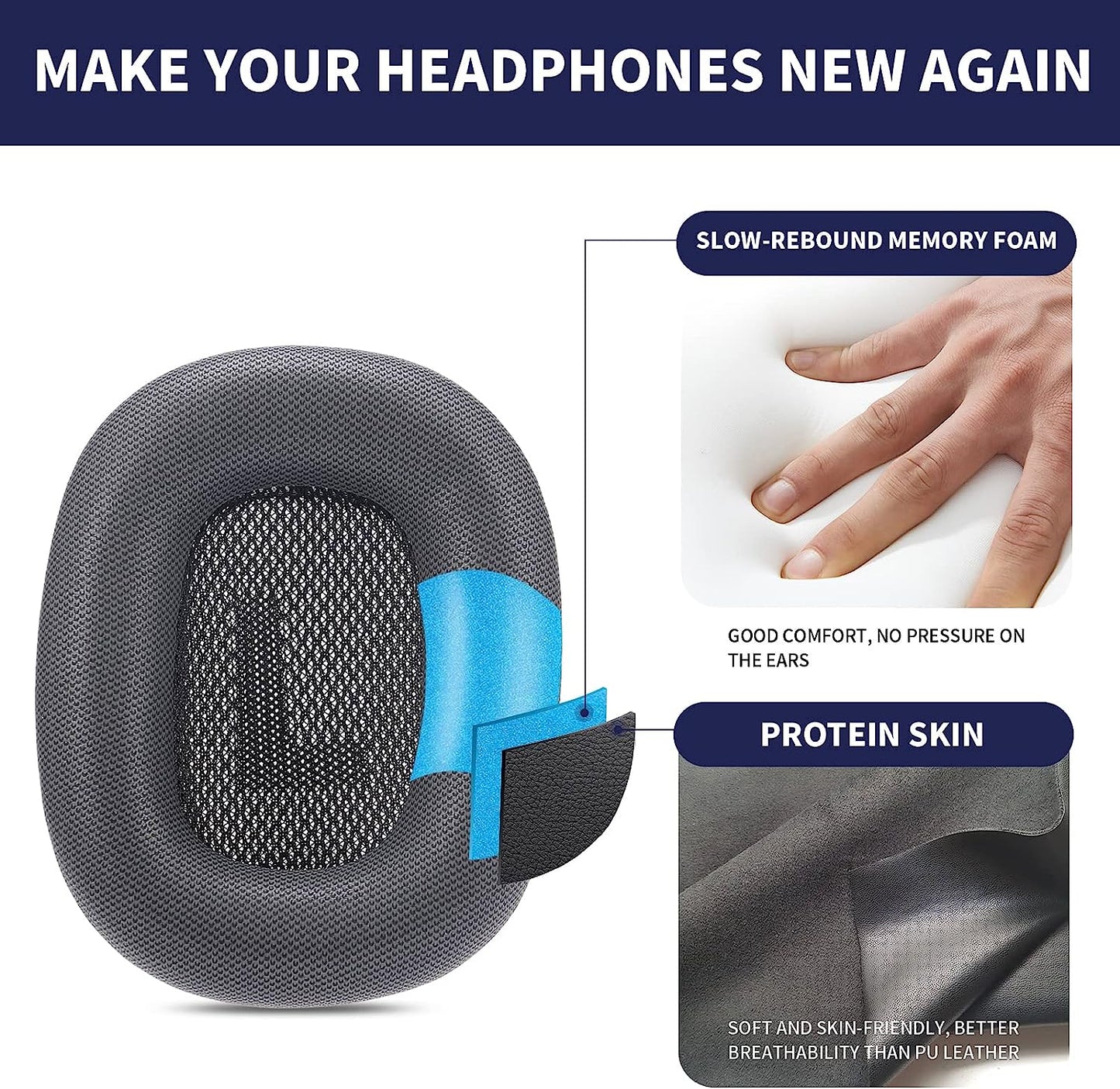 Damex Replacement Earpads for Apple Airpods Max Headphone, Protein Leather Ear Cushion (Gray)  amdjhiu n   