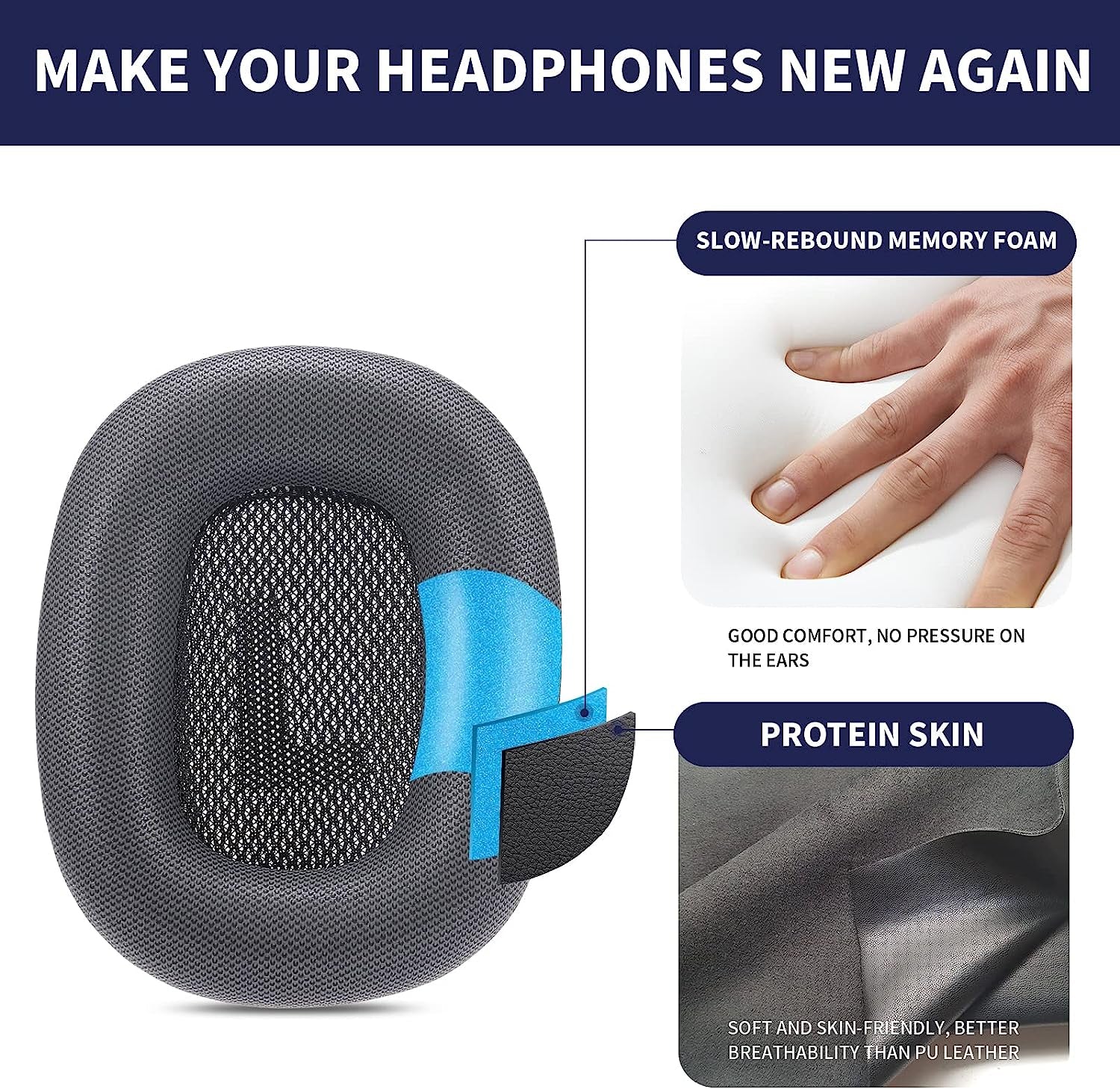 Damex Replacement Earpads for Apple Airpods Max Headphone, Protein Leather Ear Cushion (Gray)  amdjhiu n   