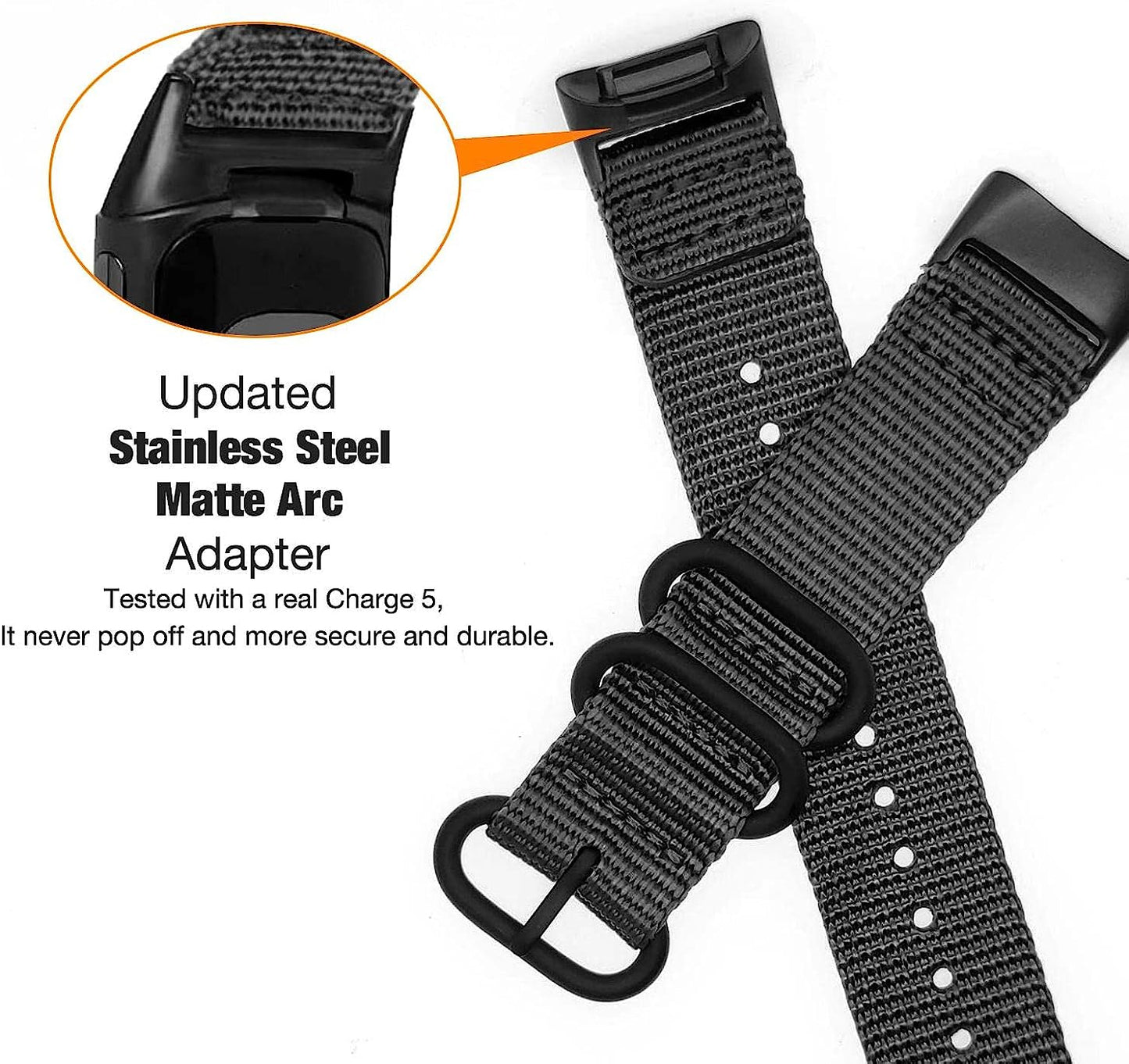 Abanen Nylon Bands for Fitbit Charge 5, Woven Nylon Quick Dry Band Wrist Strap with Stainless Steel Ring Clasp Adjustable Compatible with Fitbit Charge 5 for Men and Women  Abanen   