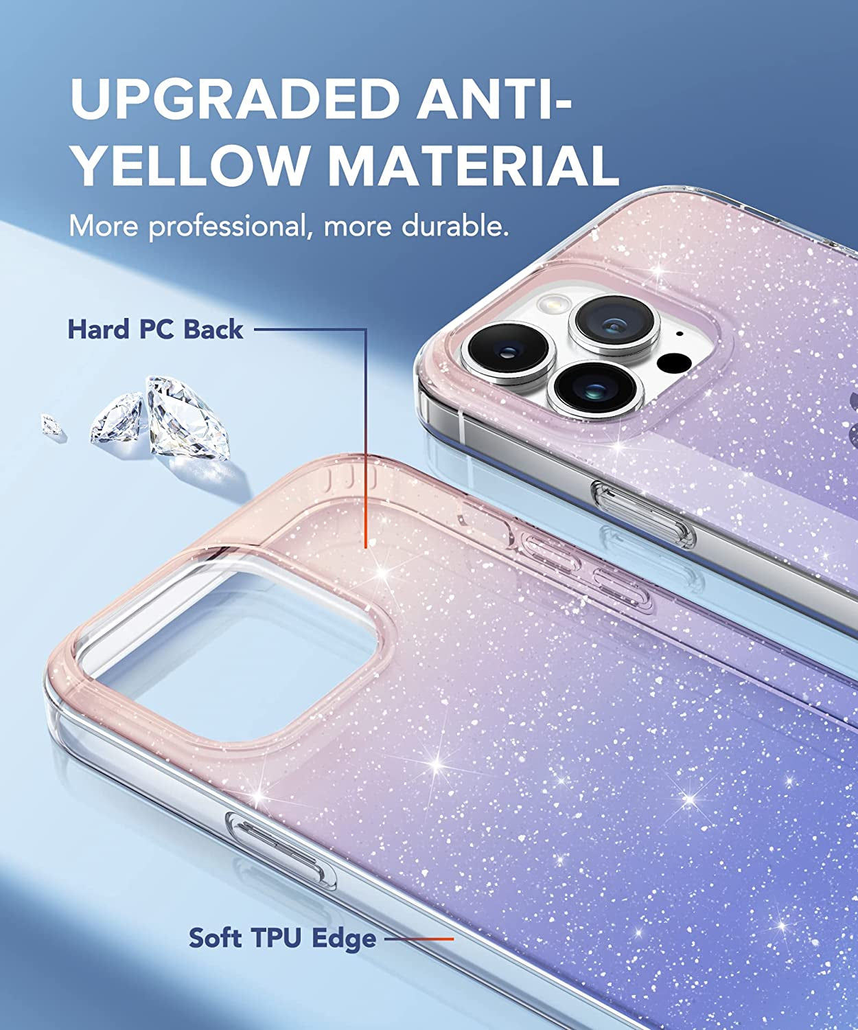 BERFY for Iphone 14 Pro Case Clear, with 2X Screen Protector + 2X Camera Lens Protector, [Non-Yellowing] [Military Grade Protection] Shockproof Phone Case 6.1 Inch, Gradient  BERFY   