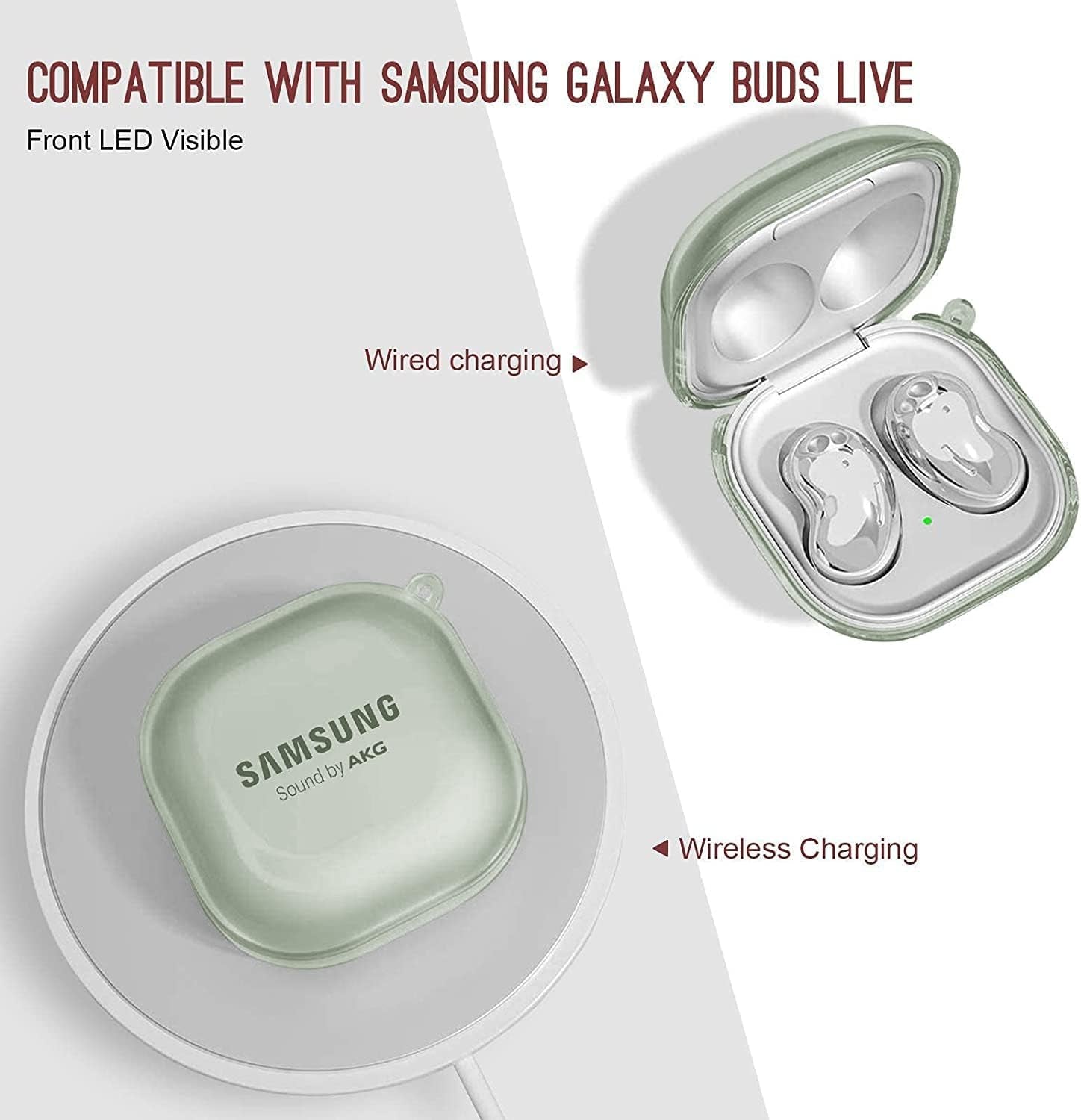 AIIKO Compatible Galaxy Buds 2 Pro Case 2022/Galaxy Buds 2/Pro Case 2021 /Galaxy Buds Live Case 2020 Clear Soft TPU Shockproof Case Protective Cover for Samsung Earbuds with Keychain - Clear Green  AIIKO   