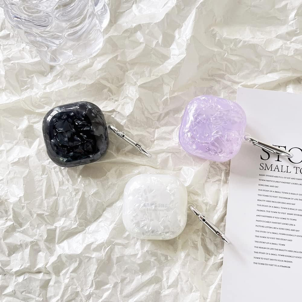 HENJI Case for Samsung Galaxy Buds 2 Case (2021) / Galaxy Buds Pro Case (2021) / Galaxy Buds Live Case (2020), Full Protective Pearl Shell Cover with Keychain for Women Girl (Purple)  HENJI   