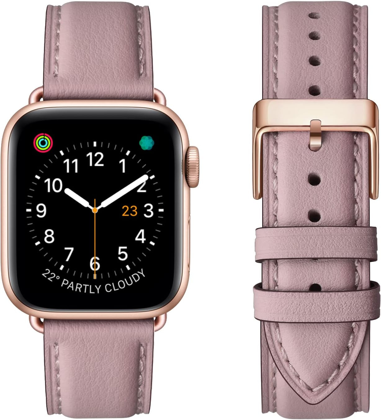 OMIU Square Bands Compatible with Apple Watch Band 38Mm 40Mm 41Mm 42Mm 44Mm 45Mm 49Mm, Genuine Leather Wristband Starp for Iwatch SE Series 8 7 6 5 4 3 2 1 Utral for Women Men(Ivory White/Rose Gold)  BestWayStore Laverder/Rose Gold 42mm 44mm 45mm 49mm 